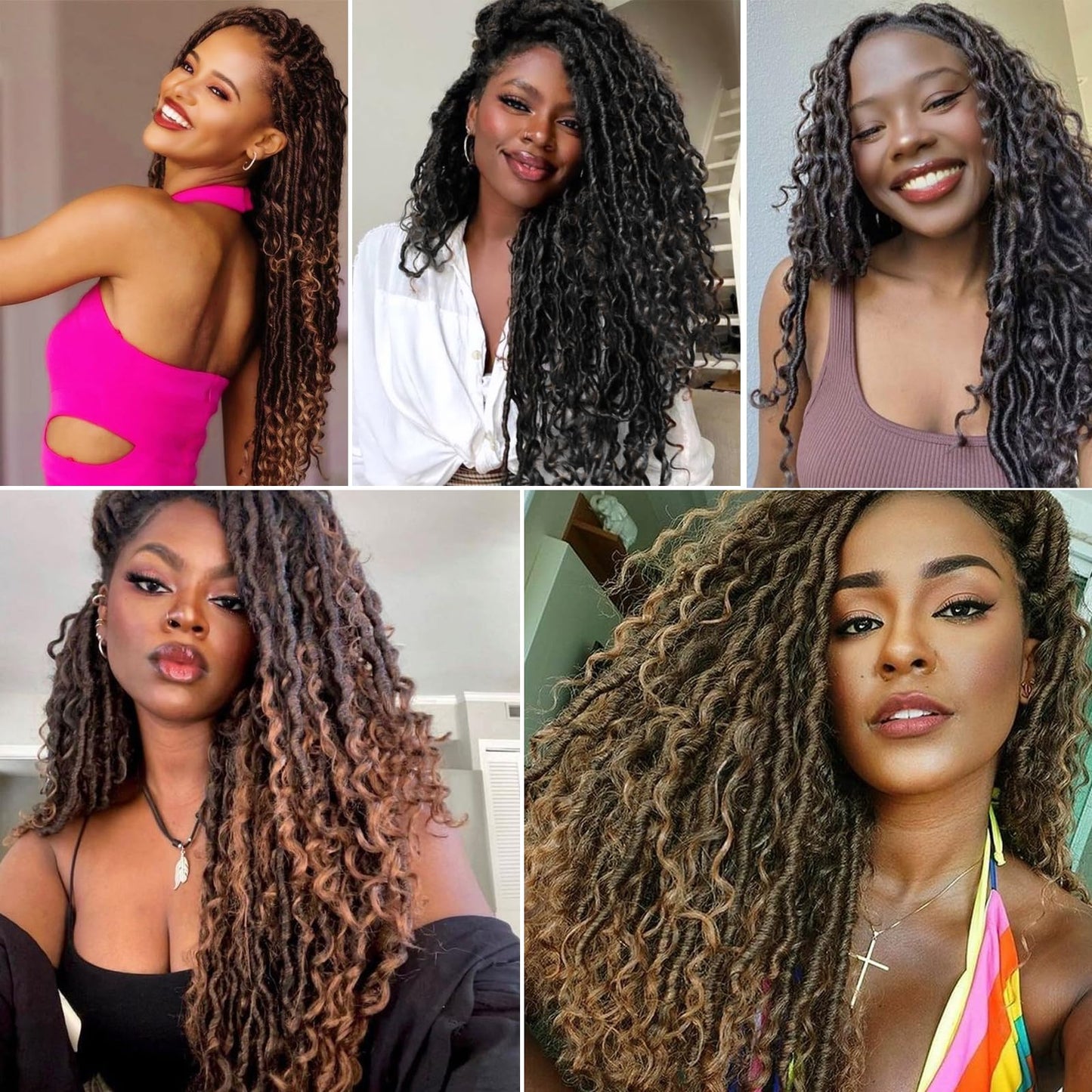 Ombre Burgundy Red Boho Goddess Locs Crochet Hair 22 Inch, 8 Packs New Faux Locs Crochet Hair With Curly Ends,Pre Looped Hippie Locs Crochet Hair For Women Synthetic Crochet Braids (22",Ombre TBUG)