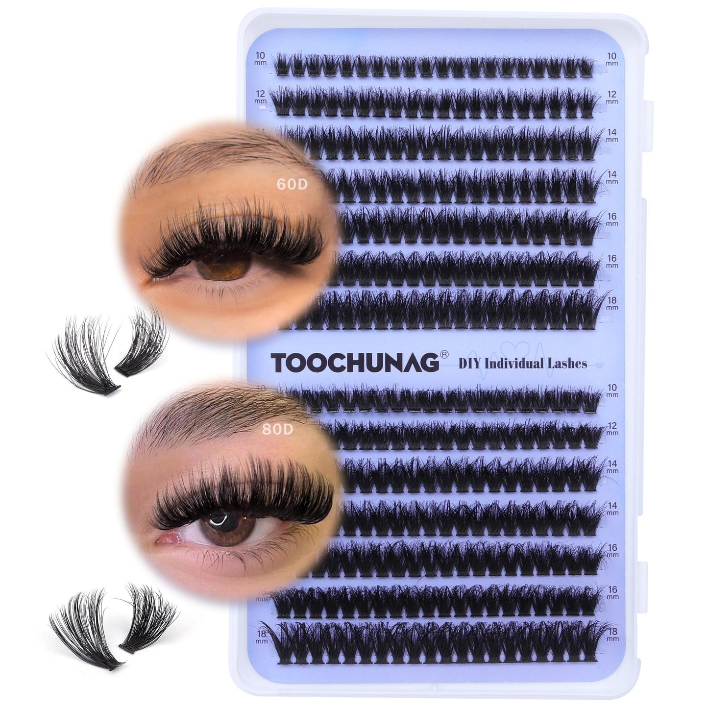 Fluffy Lash Clusters 60D+80D Thick Eyelash Clusters D Curl Wispy Individual Lashes 10-18mm Cluster Eyelash Extensions 280pcs False Mink Eyelashes DIY Flat Lash Extension by TOOCHUNAG