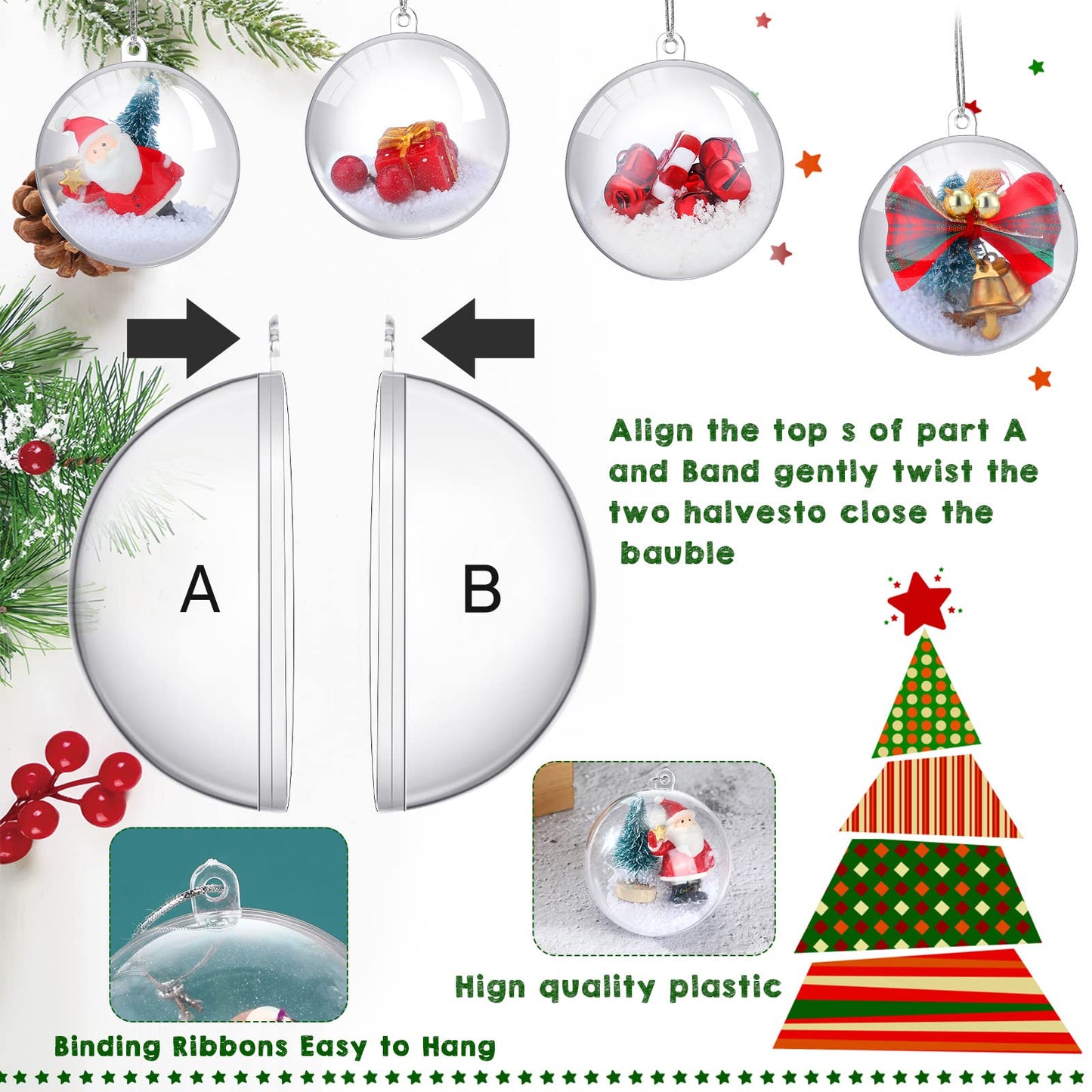 100 Pcs Christmas Fillable Ornaments Ball Clear Christmas Ornaments Filling Christmas Balls Plastic Christmas Ball Ornaments DIY Craft Transparent Ball for Home Party Tree Wedding Decor (2.36 Inch)