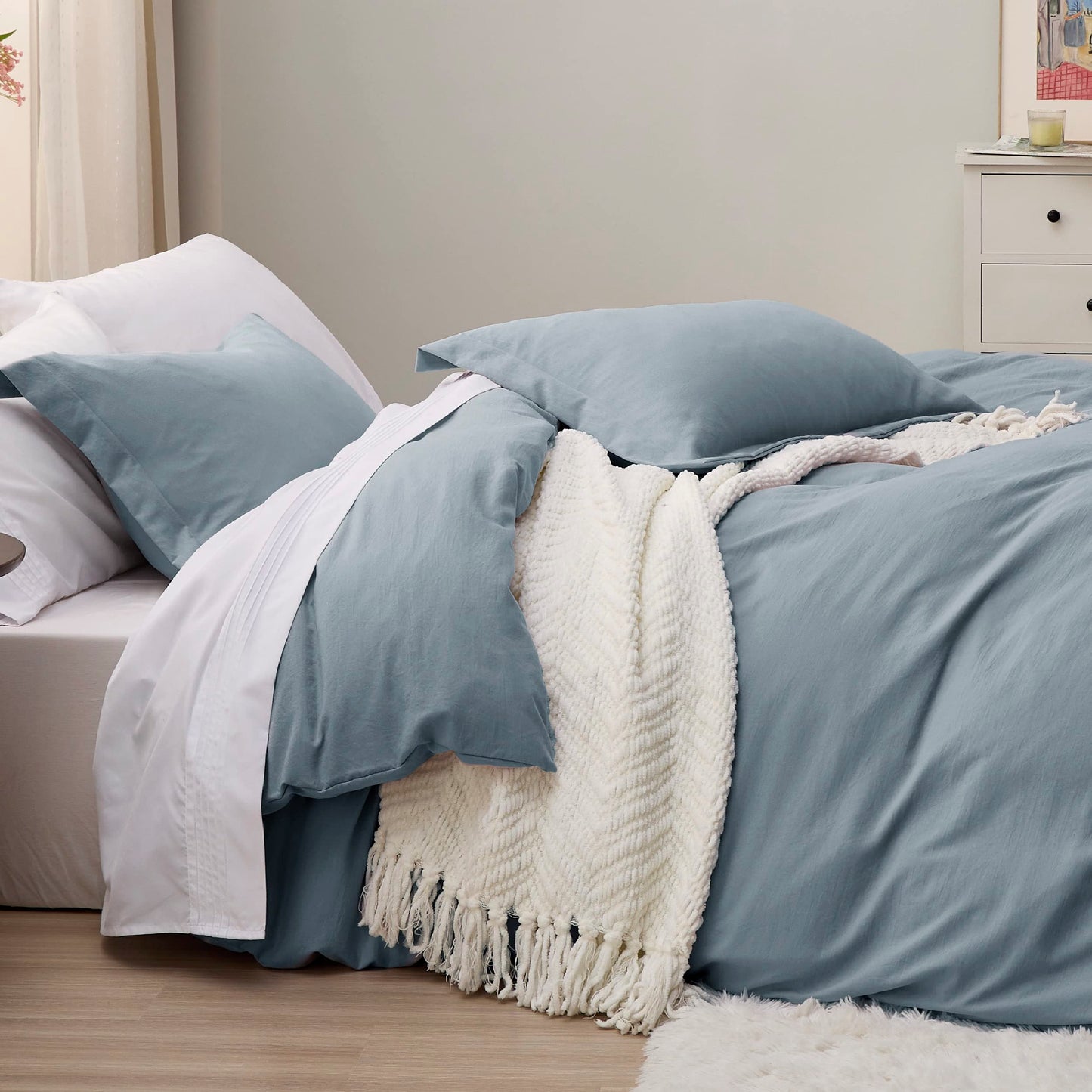 Bedsure Mineral Blue Twin Duvet Cover Set - Soft Prewashed Duvet Cover Twin Size, 2 Pieces, 1 Duvet Cover 68x90 Inches with Zipper Closure and 1 Pillow Sham, Comforter Not Included