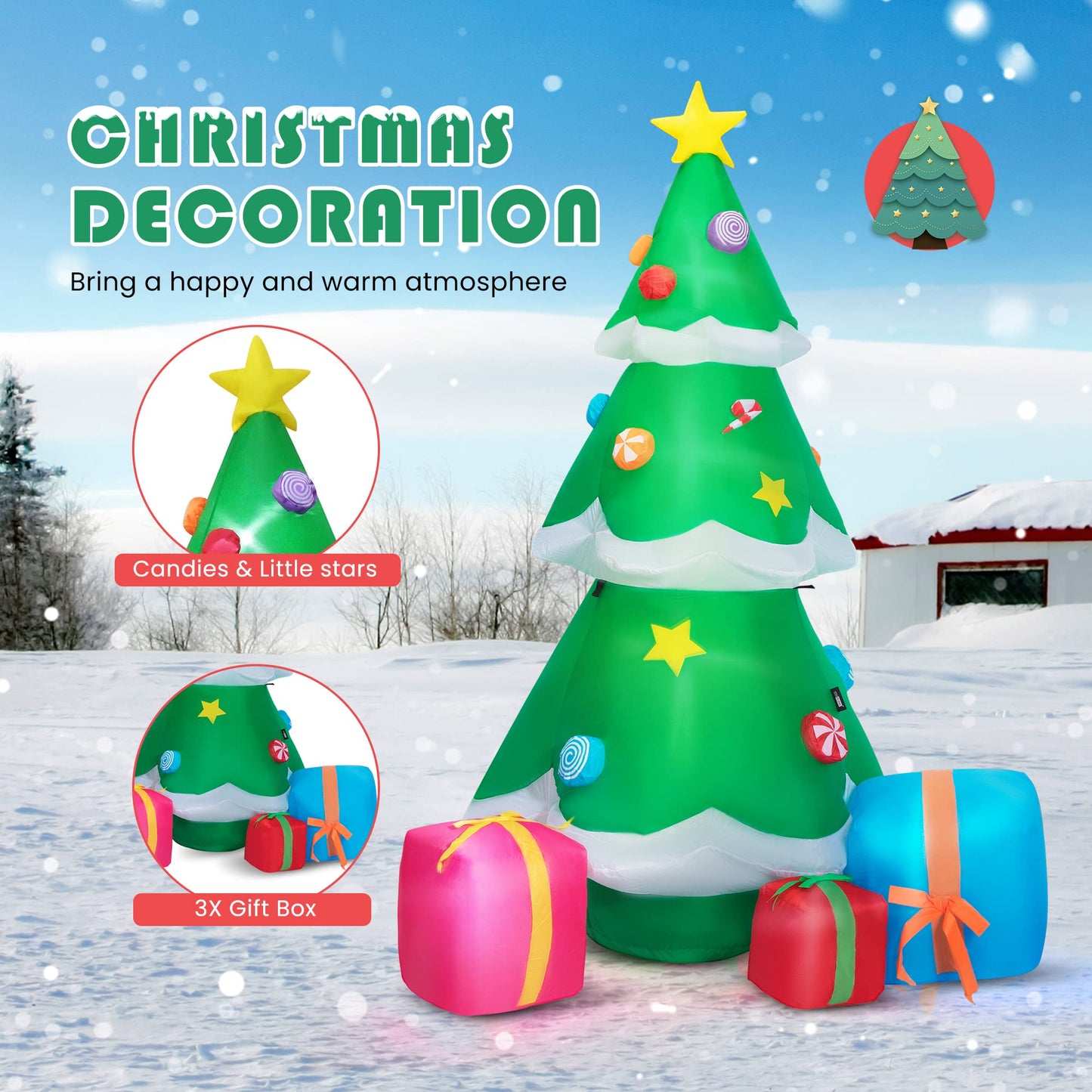 VIVOHOME 6FT Christmas Inflatable Outdoor Decoration, Christmas Tree, Navidad Blow Up Yard Decor with Built-in LED Light for Lawn, Garden, Party