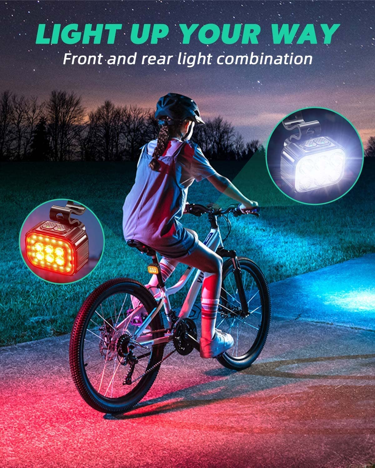 Victoper 6 LED High Lumen Bright 4+6 Modes USB C Rechargeable Waterproof Bike Lights for Night Riding, Front and Back for Safety Biking, Cycling, Mountain, Kid