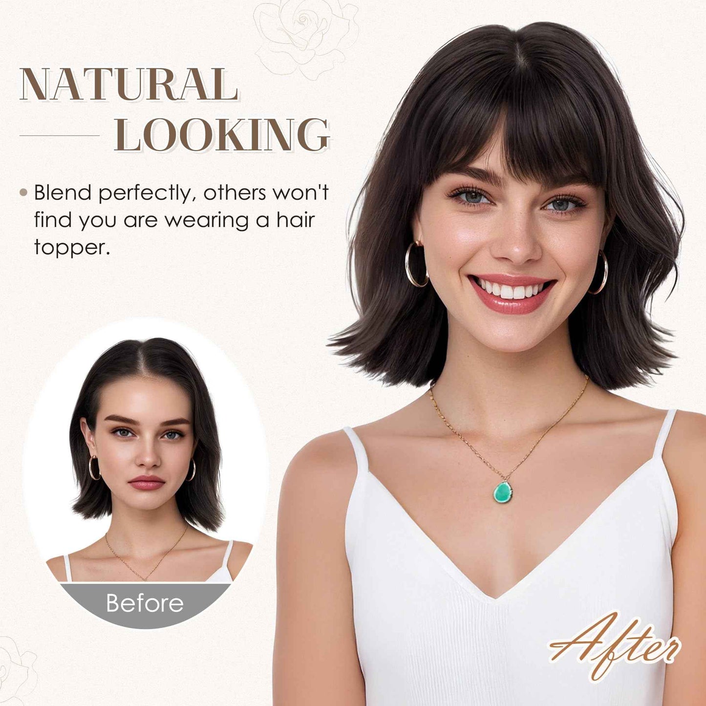 S-noilite Human Hair Toppers for Women with Bangs 100% Real Human Hairpiece 5"x3" Clip in Silk Base Topper Piece Cover Thinning Fine Hair 10 inch Medium Brown Highlighted Honey Blonde