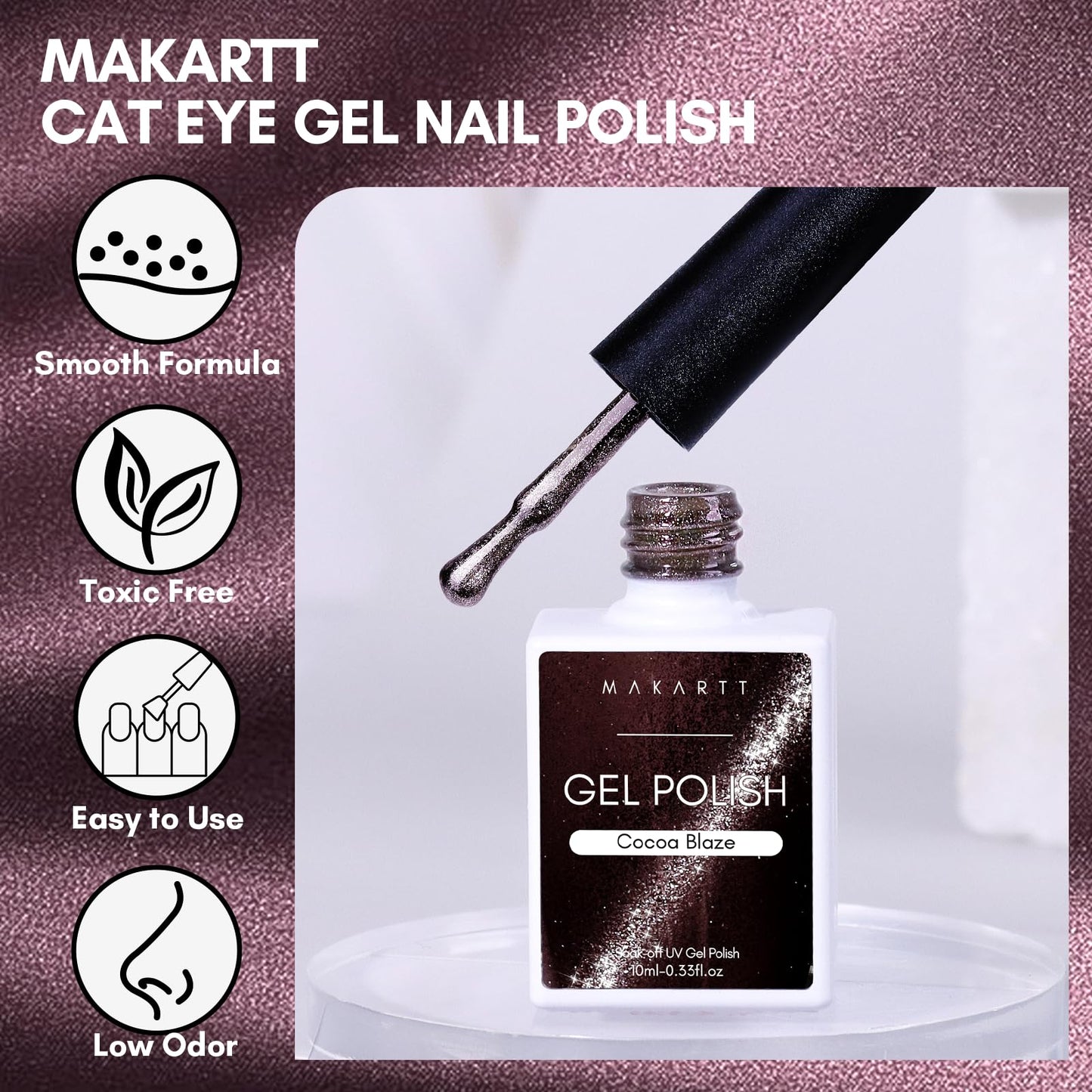 Makartt Cat Eye Gel Nail Polish - 10ML Reflective Glitter Gel Polish with Cat Eye Magnet for Nails Temperature Changing Magnetic Nail Polish Gel UV LED DIY Nail Art Salon Home Gift(Cocoa Blaze)