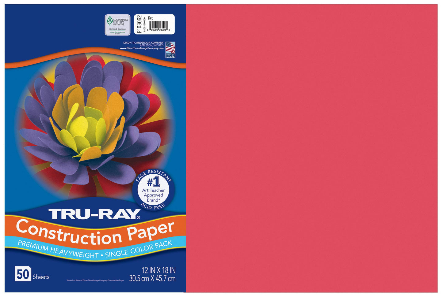 Tru-Ray® Heavyweight Construction Paper, Red, 12" x 18", 50 Sheets