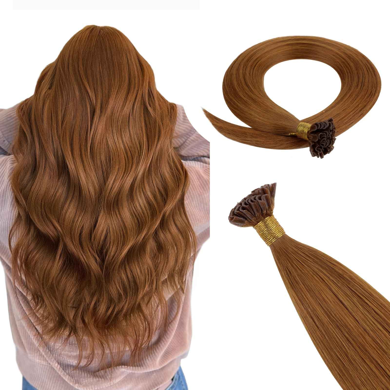 HOTBANANA U Tip Hair Extensions, 16 Inch 50g 50s Copper Pre Bonded Hot Fusion Keratin UTip Hair Extensions