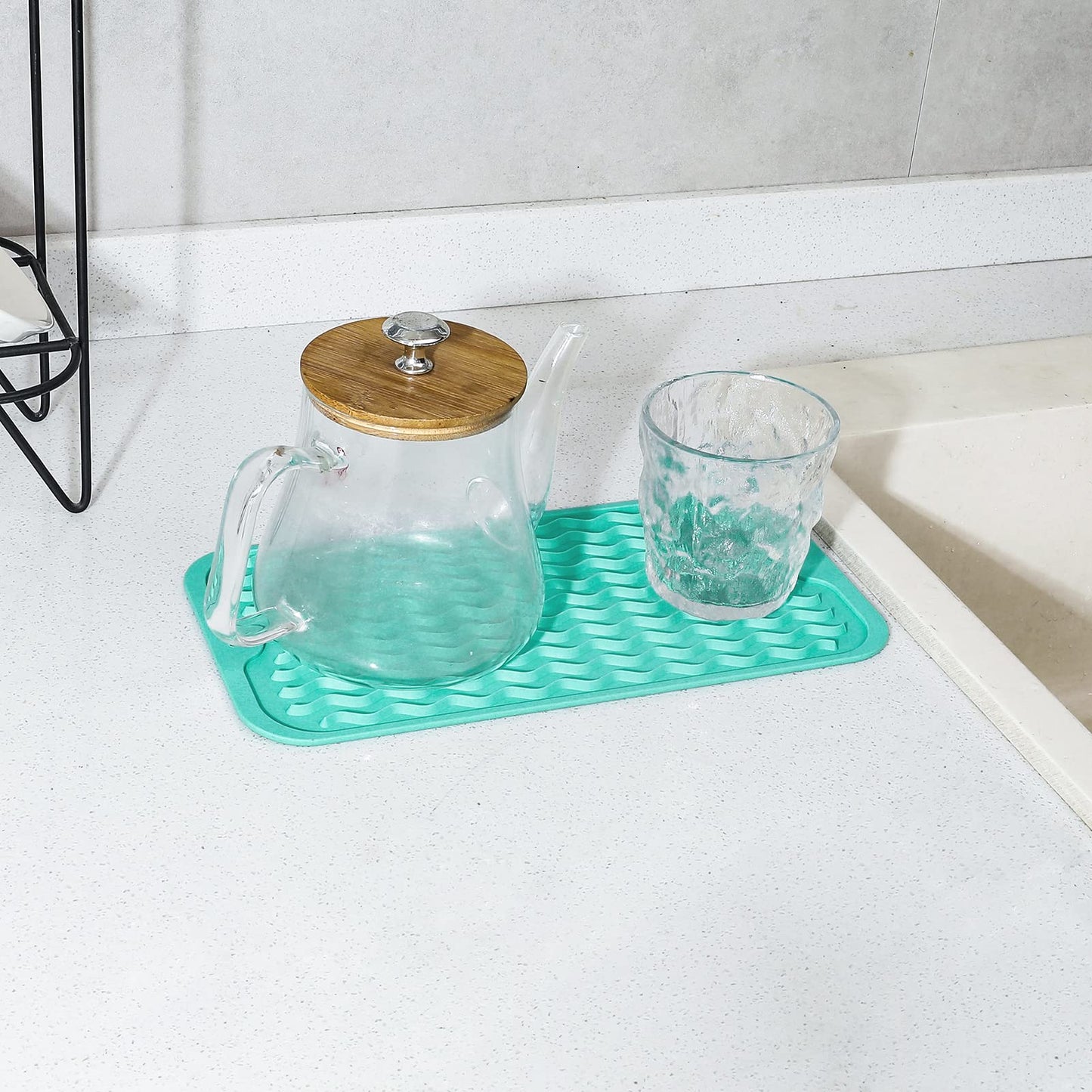 MicoYang Silicone Dish Drying Mat for Multiple Usage,Easy clean,Eco-friendly,Heat-resistant Silicone Mat for Kitchen Counter,Sink,Bar,Bottle,or Cup Mint S 12 inches x 6 inches