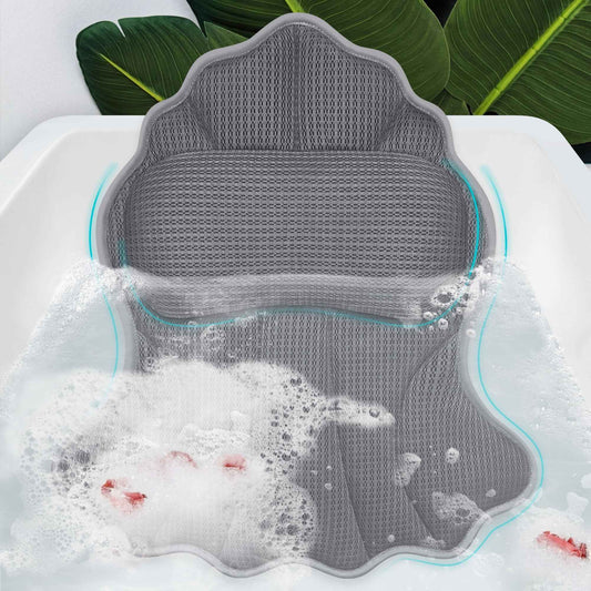 Poemland Bath Pillows for Tub, Luxury Bath Pillow Soft 4d Mesh, Bathtub Pillow with 6 Suction Cups, Ergonomic Bath Tub Pillows for Head and Neck, Bath Accessories for Women Relaxation Gifts (Grey)