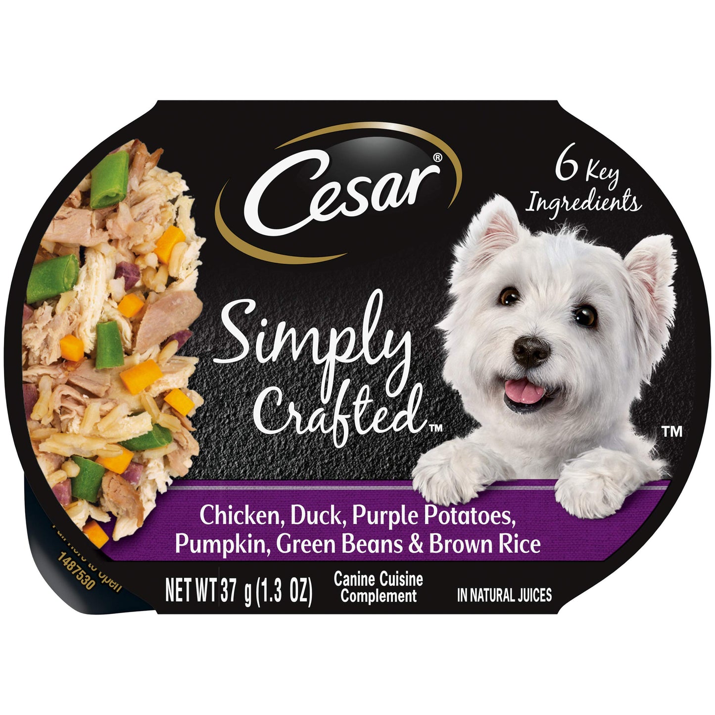 CESAR SIMPLY CRAFTED Adult Wet Dog Food Meal Topper, Chicken, Duck, Purple Potatoes, Pumpkin, Green Beans & Brown Rice, 1.3oz., Pack of 10