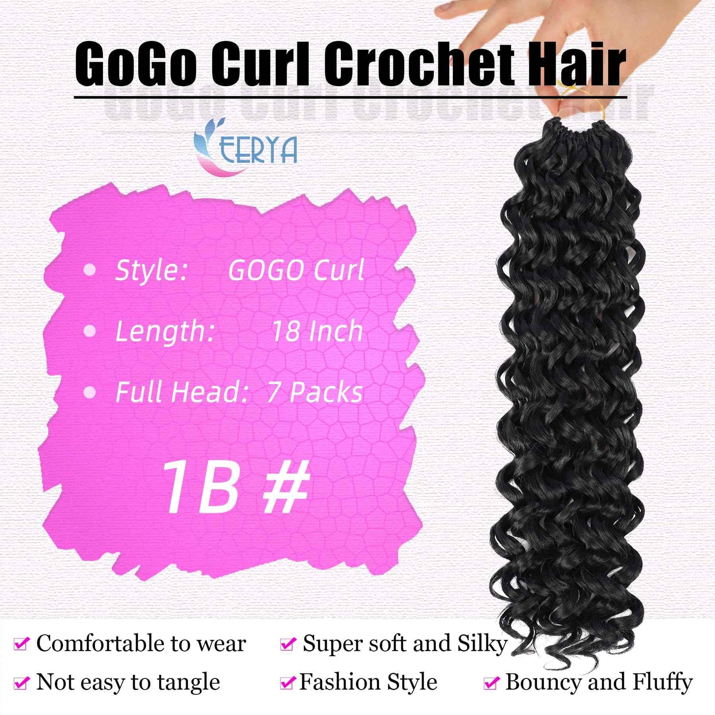 7 Packs GoGo Curl Crochet Hair 18 Inch Long Curly Crochet Hair for Women Beach Curl Water Wave Deep Twist Crochet Braids Synthetic Braiding Hair Extensions (18 Inch, 1B)