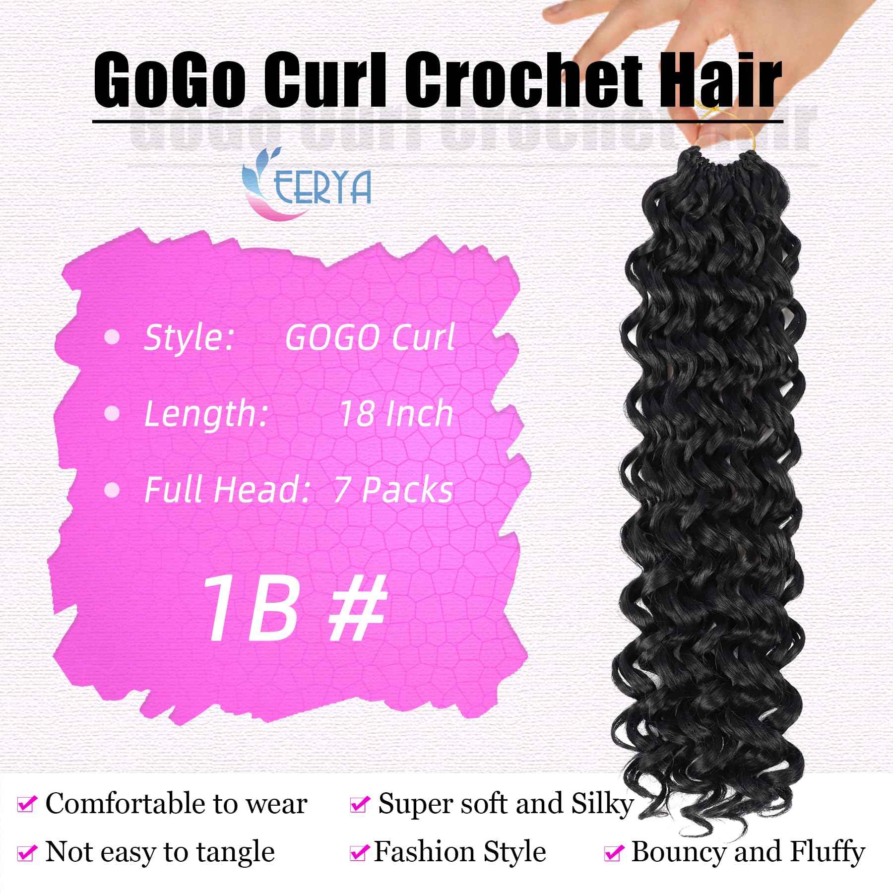 7 Packs GoGo Curl Crochet Hair 18 Inch Long Curly Crochet Hair for Women Beach Curl Water Wave Deep Twist Crochet Braids Synthetic Braiding Hair Extensions (18 Inch, 1B)