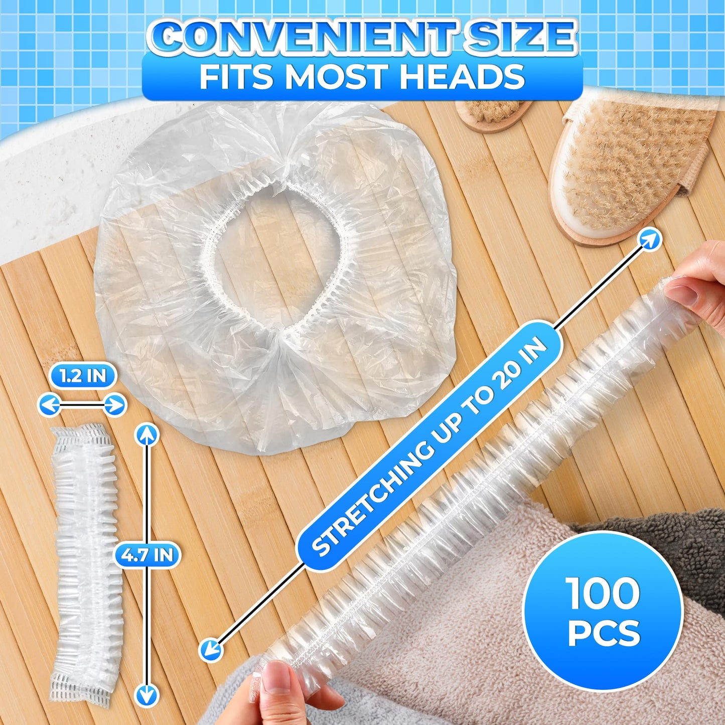 100Pcs Disposable Shower Caps for Women 20" - Plastic Shower Caps Disposable Plastic Hair Caps Plastic Caps for Hair Treatment Shower Caps for Women Disposable Clear Shower Cap - Disposable Shower Hat