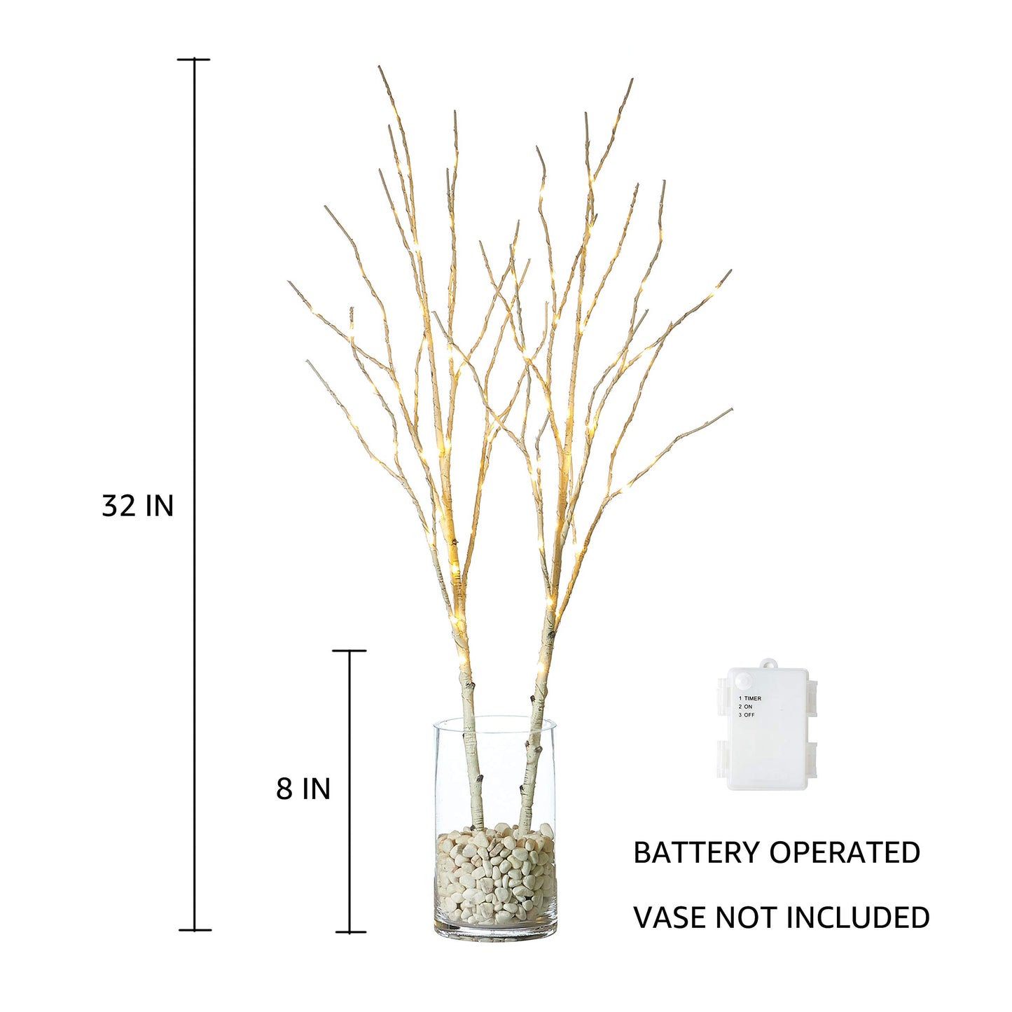 Hairui Lighted Artificial Twig Birch Tree Branch with Fairy Lights 30IN 100 LED Battery Operated Lighted Willow Branch for Home Christmas Decoration 2Set (Vase Excluded)