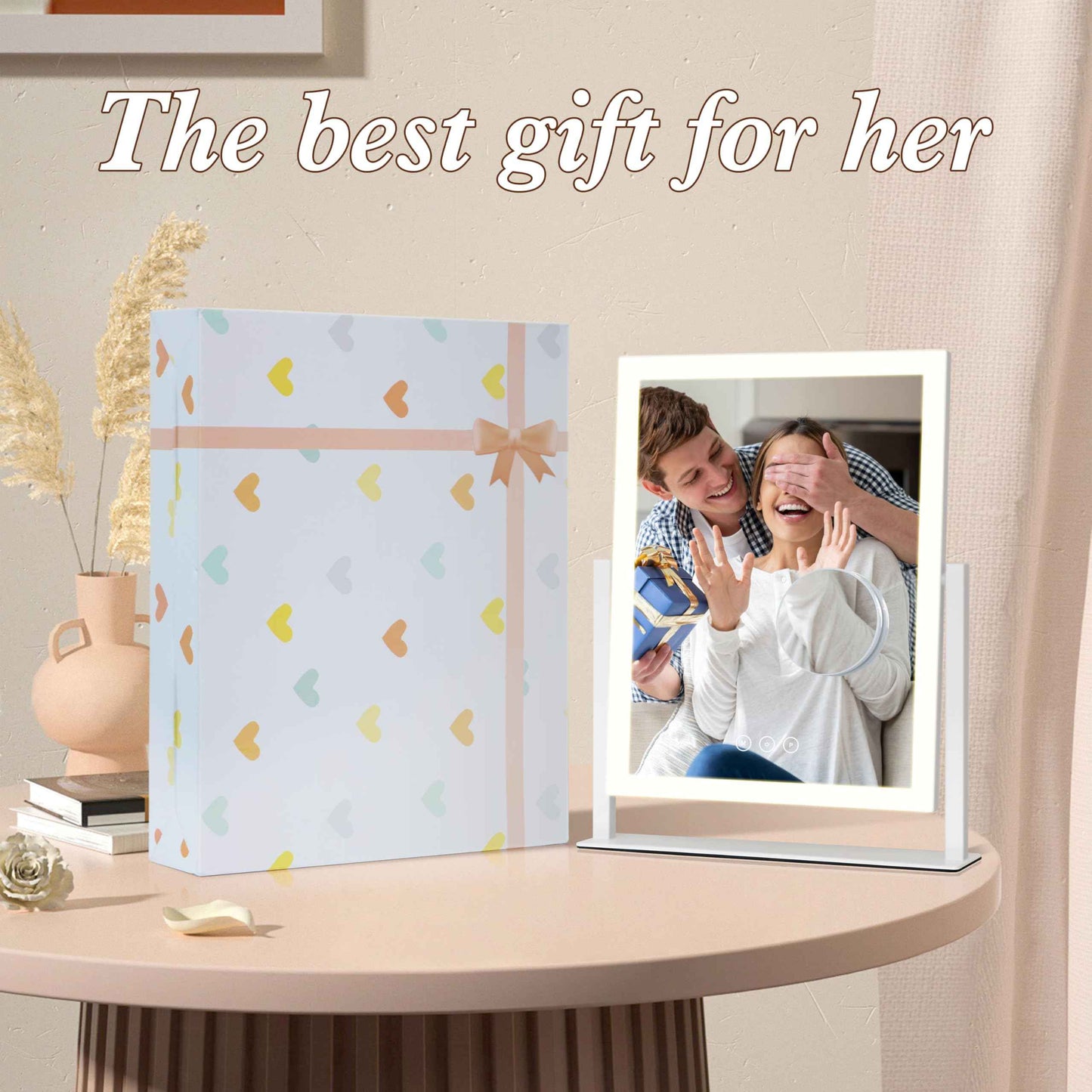 Yumelivi LED Vanity Mirror with Touch Controls, Tabletop Makeup Mirror with Bright Lighting, White