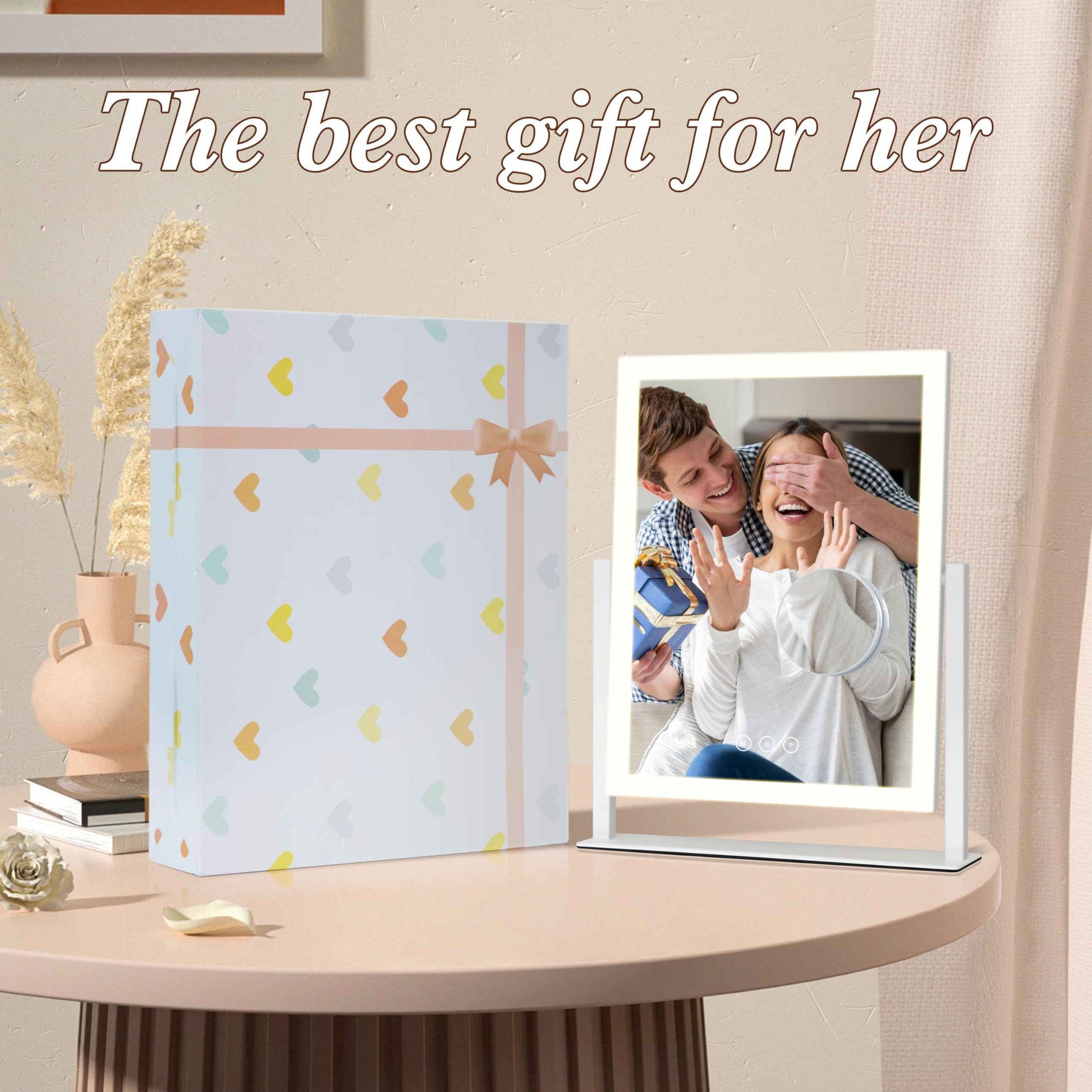 Yumelivi LED Vanity Mirror with Touch Controls, Tabletop Makeup Mirror with Bright Lighting, White