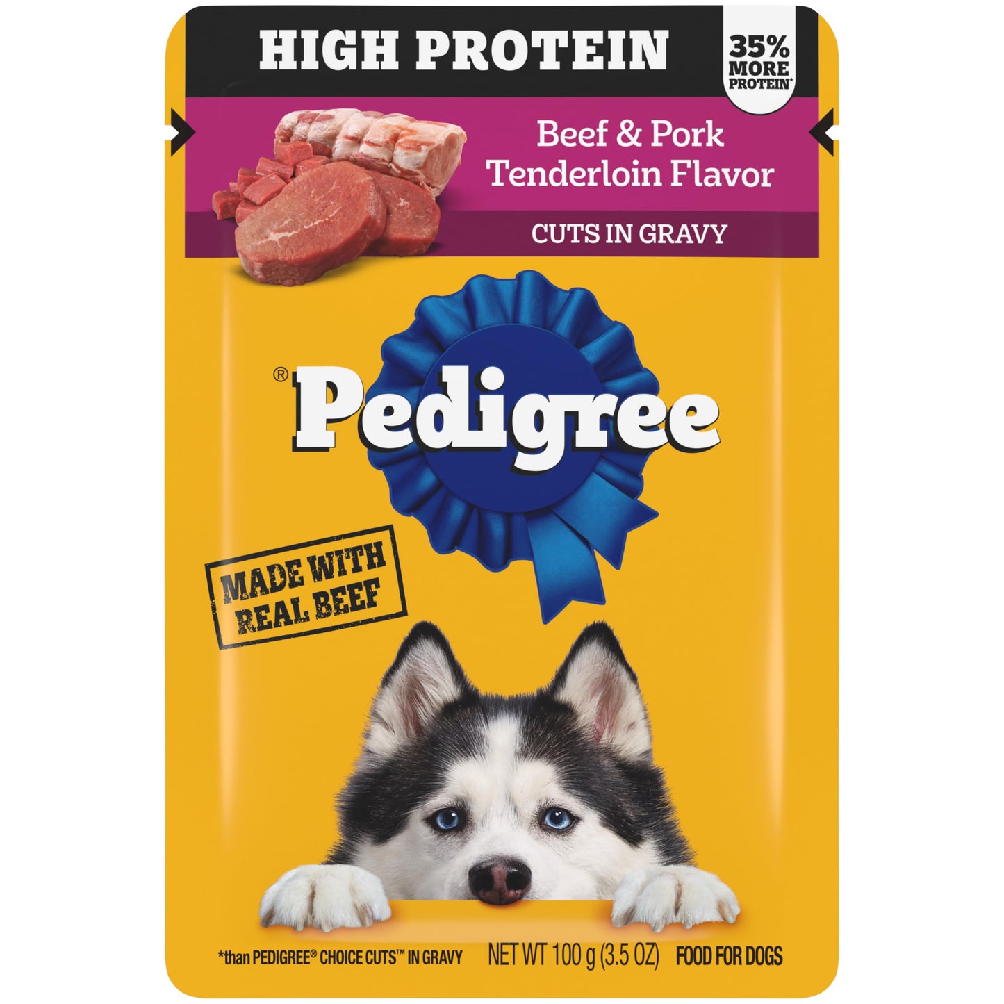 Pedigree High Protein Adult Soft Wet Dog Beef & Pork Tenderloin Flavor, 3.5 oz Pouches, 16 Pack