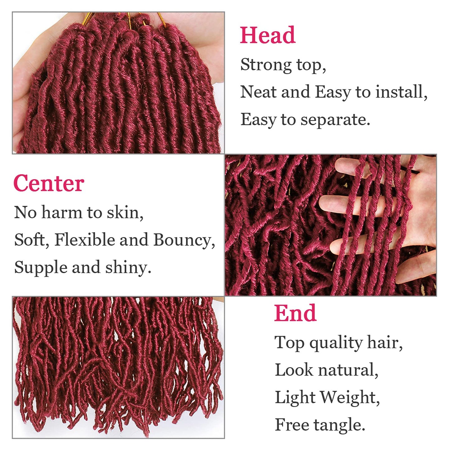 Leeven 18 Inch 7 Packs Synthetic New Soft Locs Crochet Hair 126 Roots Burgundy Messy Faux Locs Crochet Braids Hair For Women Curly Wavy Goddess Faux Locs Afro Roots Hair Extensions BUG#