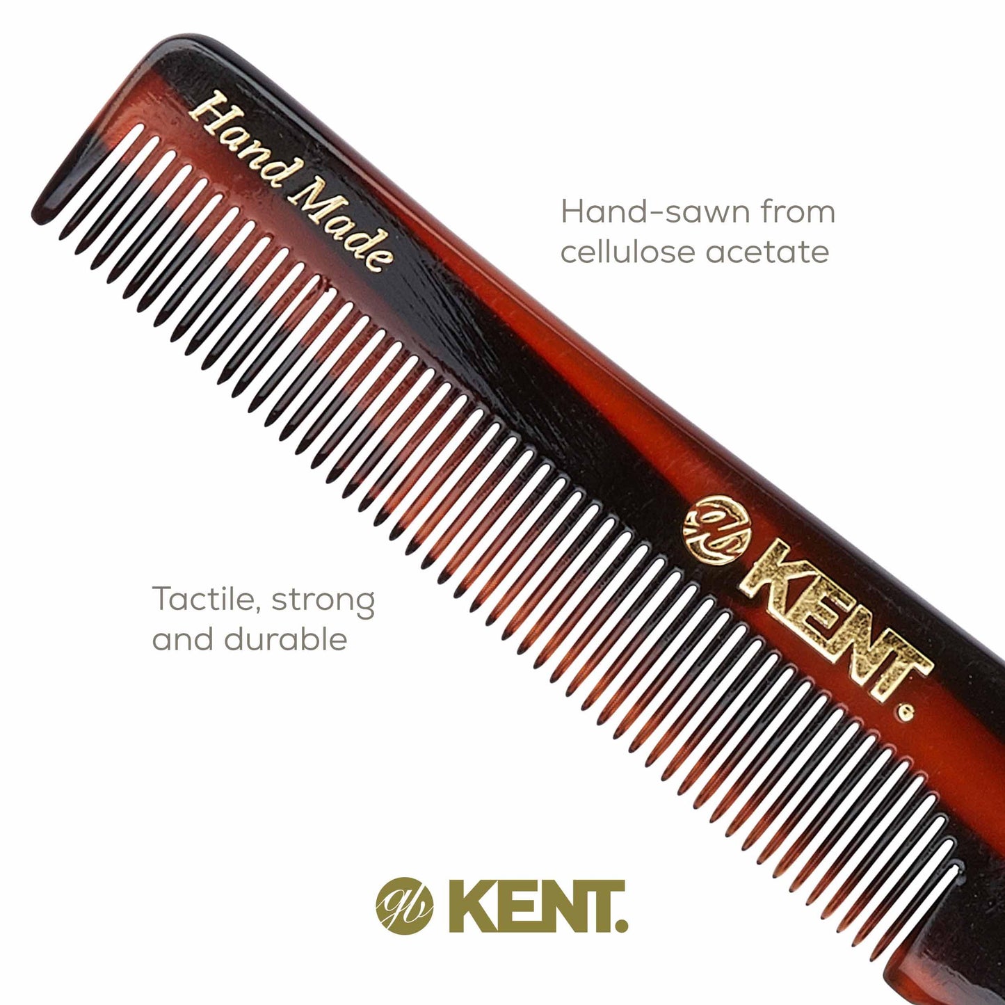 Kent Handmade Fine Tooth Hair and Mustache Comb for Men with Thumb Grip, Saw Cut and Polished - For Styling and Pocket, Made in England