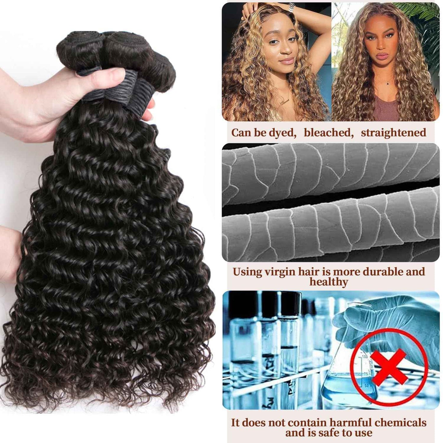 Deep Wave Bundles Human Hair Brazilian Virgin Hair Deep Wave One Weave Bundle 12A Grade Unprocessed Human Hair Extensions Natural Black 1 Bundle100g/pc (Deep Wave Bundles Human Hair, 20)