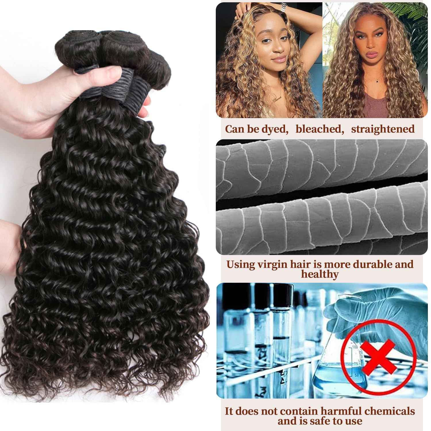 Deep Wave Bundles Human Hair Brazilian Virgin Hair Deep Wave One Weave Bundle 12A Grade Unprocessed Human Hair Extensions Natural Black 1 Bundle100g/pc (Deep Wave Bundles Human Hair, 20)