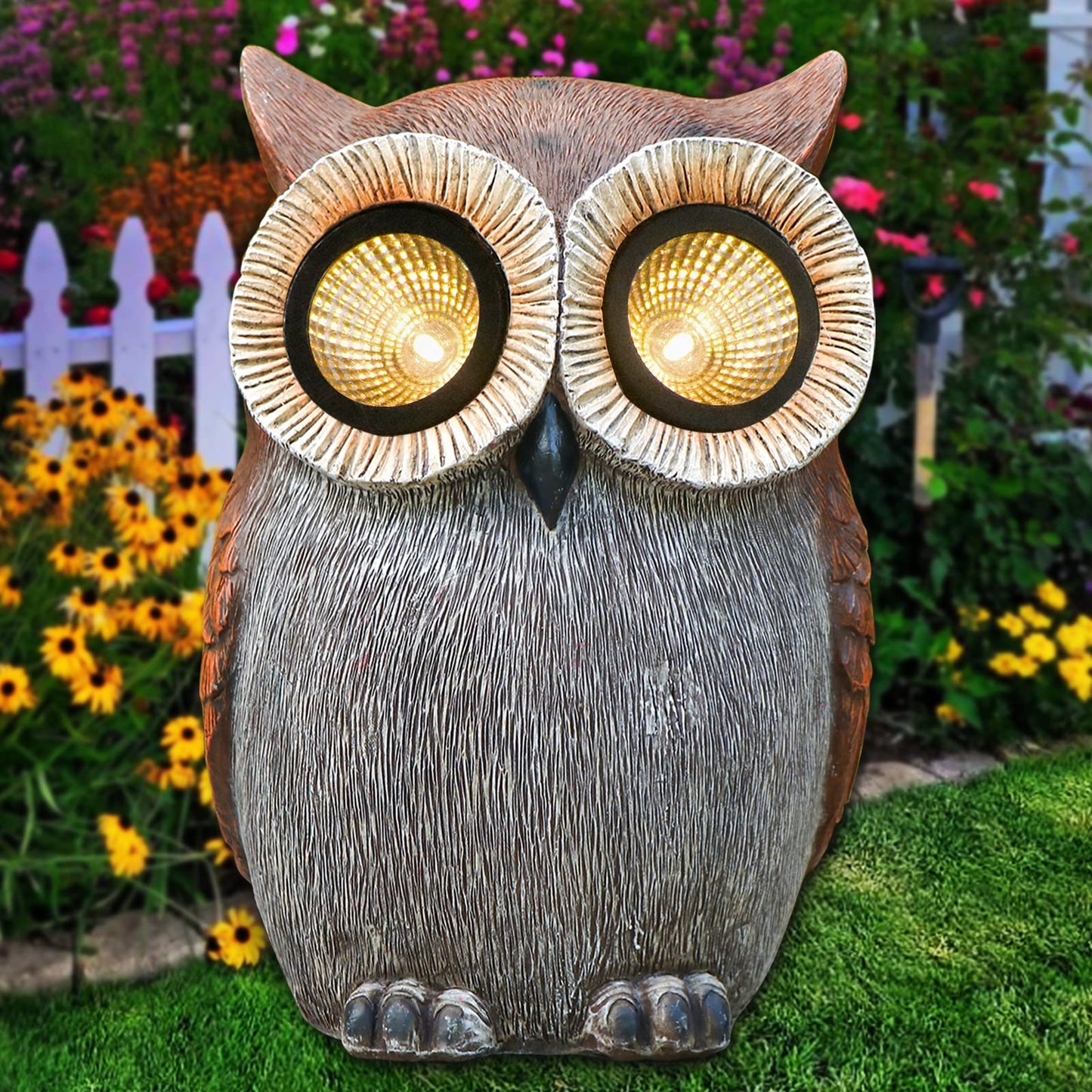 DKJOCKY Owl Garden Statues Outdoor Decor with Solar LED Lights - Cute Owl Figurines Garden Gifts Yard Art Sculptures for Outside, Patio, Backyard, Garden Decorations, Lawn Ornaments