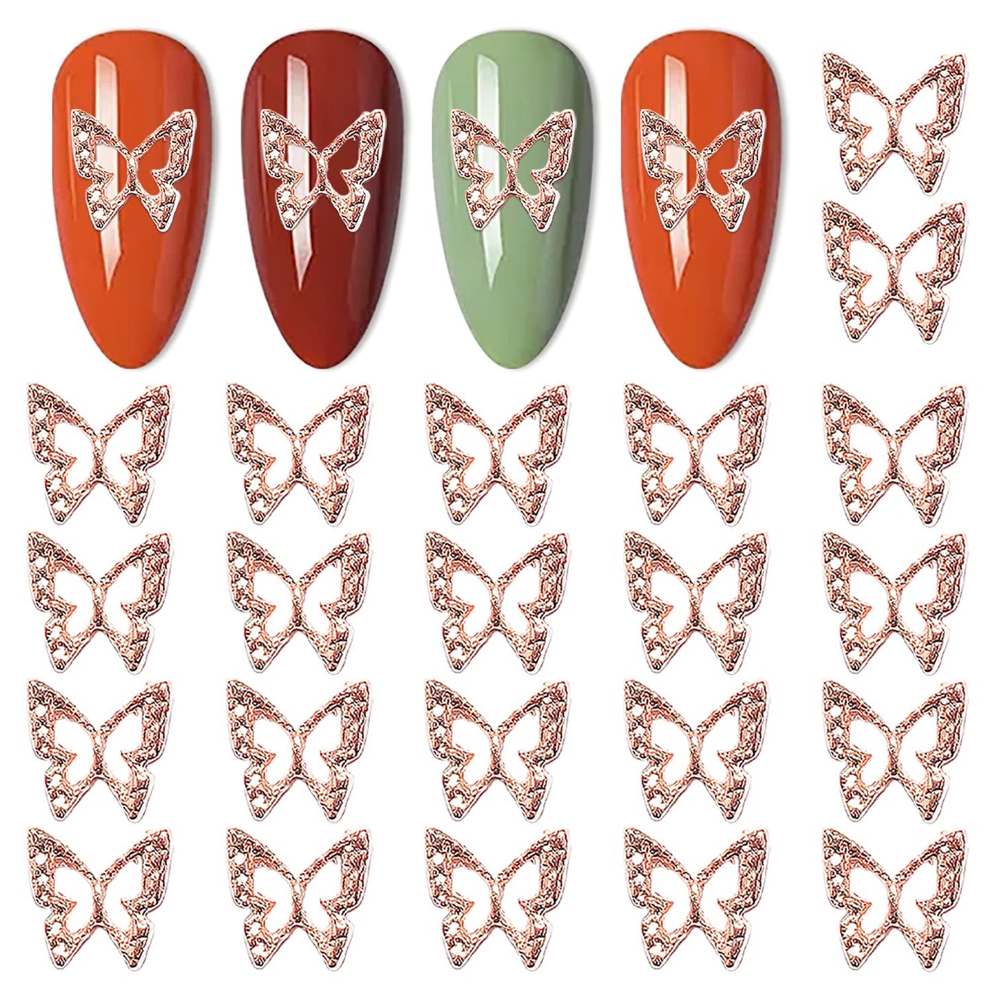 DANNEASY 100pcs 3D Butterfly Charms for Nails Rose Gold Nail Charms Alloy Nail Jewels Nail Butterfly Design Nail Decoration for Acrylic Nails DIY Craft Nail Art Accessories