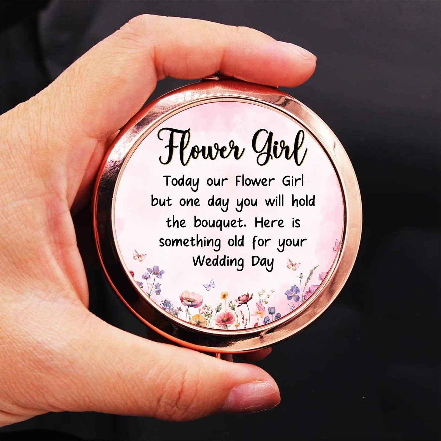 GAOLZIUY Flowers Girl Compact Mirror Proposal Gifts, Flower Girl Gift Makeup Mirror from Bride, Bridesmaid Gifts for Girls On Wedding Party