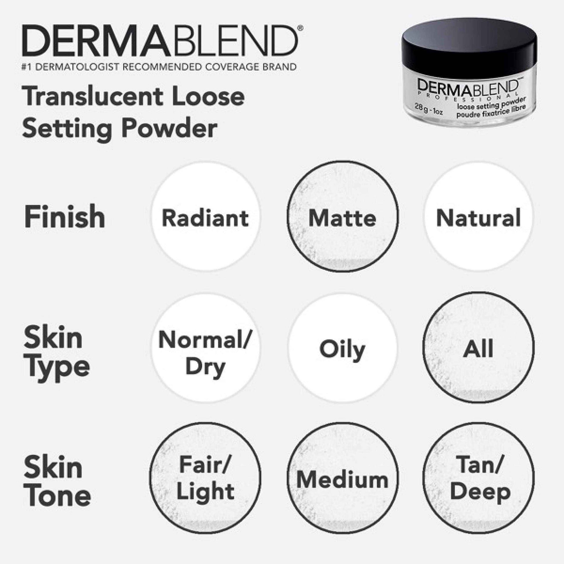 Dermablend Loose Setting Powder, Face Powder Makeup & Finishing Powder, Mattifying Finish and Shine Control