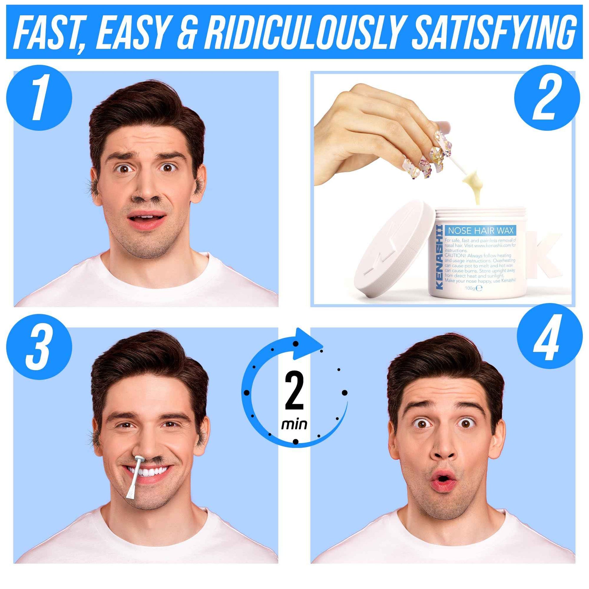 Kenashii Super BUNDLE Nose & Ear Hair Removal Kit | 100 g Wax, 84 Applicators | No Microwave Needed | Nasal Waxing For Men and Women | 12 Balm Wipes, Mustache Guards, Storage Bag