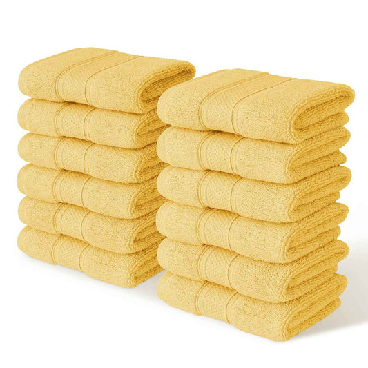 MoNiBloom 12-Piece 100% Cotton Face Wash Cloth Set for Bathroom Home Hotel Spa Gym Yoga Shower Highly Absorbent Ultra Soft Quick-Dry (Lemon Yellow)