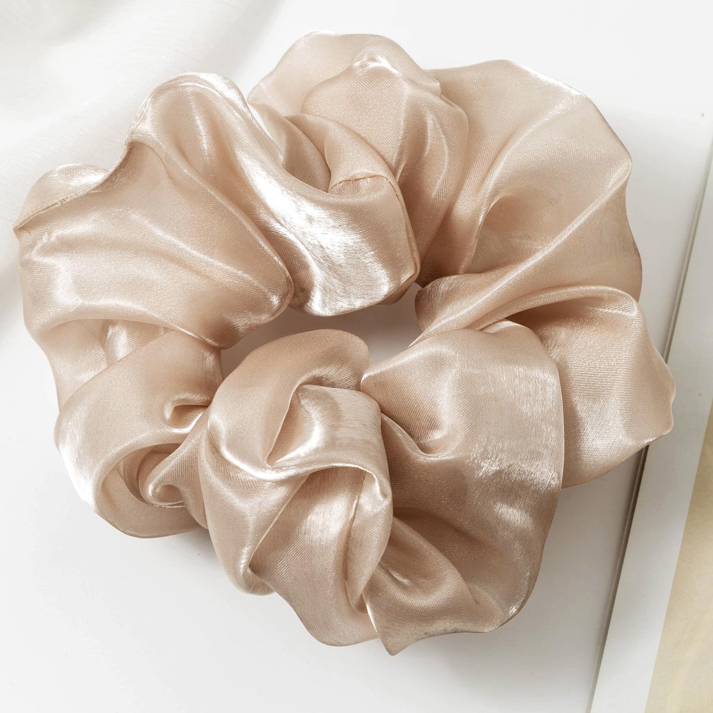 ACCGLORY Extra Large Hair Scrunchy for Women Girls, 7 inches Nude Satin Fashion Giant Scrunchy, Oversized Gauze Scrunchie Ties, Big Hair Accessories for all hair styles