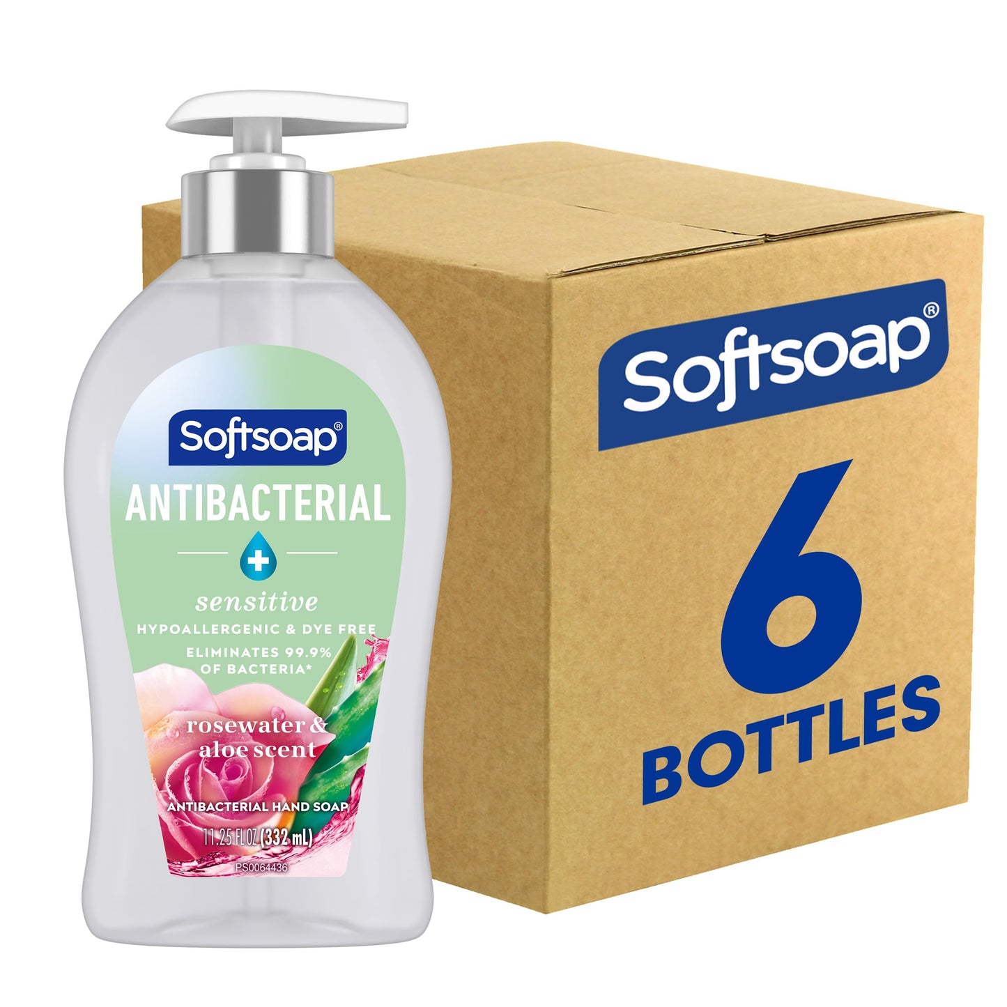 Softsoap Antibacterial Liquid Hand Soap, Sensitive Rosewater and Aloe scent Hand Soap, 11.25 Fl Oz (Pack of 6)