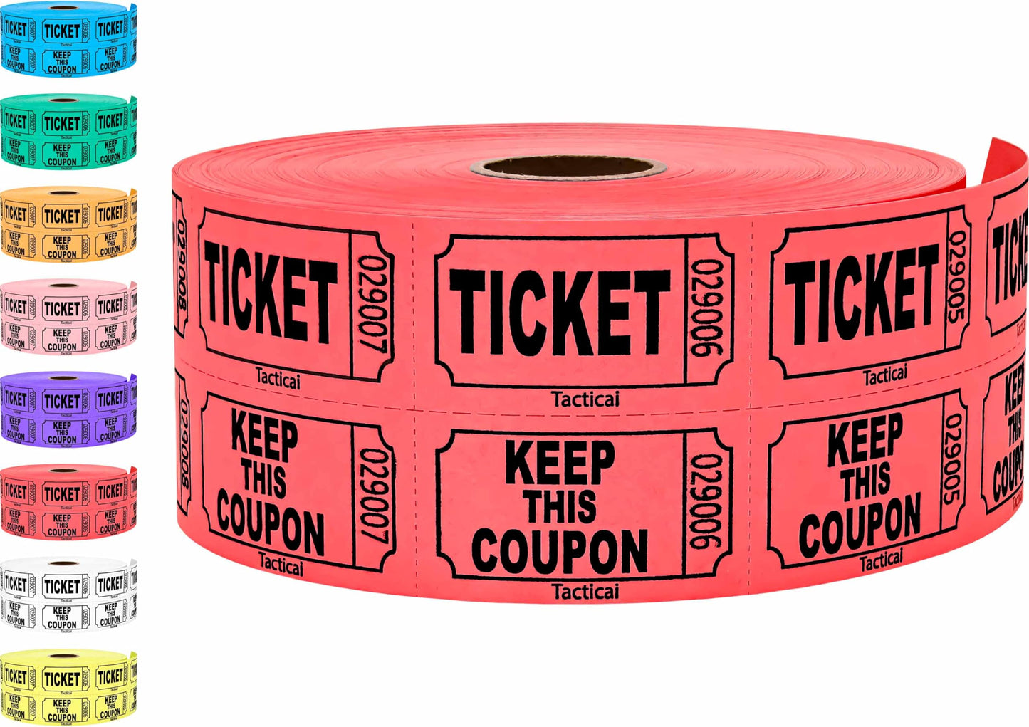 1000 Tacticai Raffle Tickets, Red (8 Color Selection), Double Roll, Ticket for Events, Entry, Class Reward, Fundraiser & Prizes