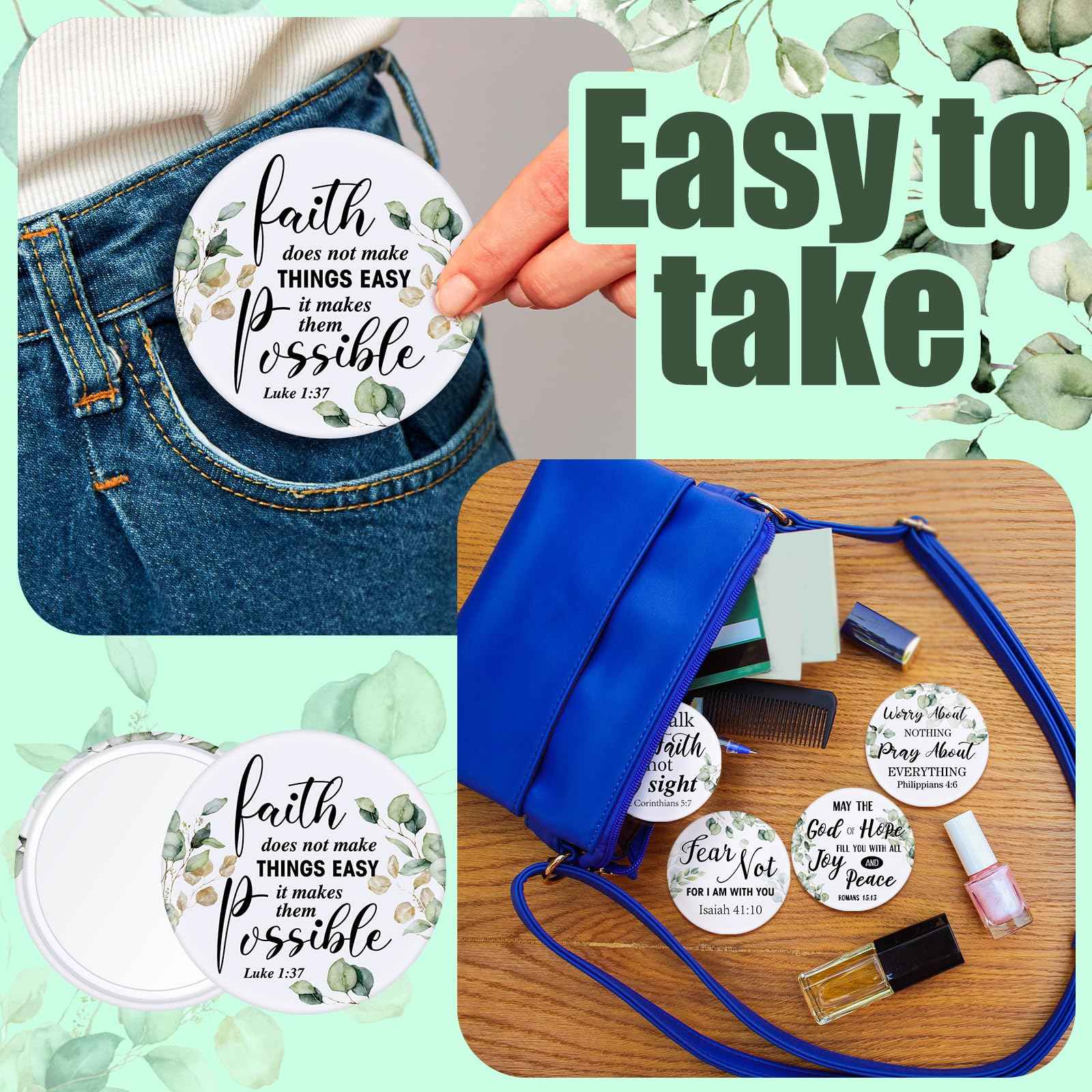 Yaomiao 160 Pcs Mini Christian Compact Mirror Bulk Inspirational Bible Verse Pocket Mirrors Small Portable Religious Gifts for Women Volunteer Employee Coworkers Sunday Church Party Favors