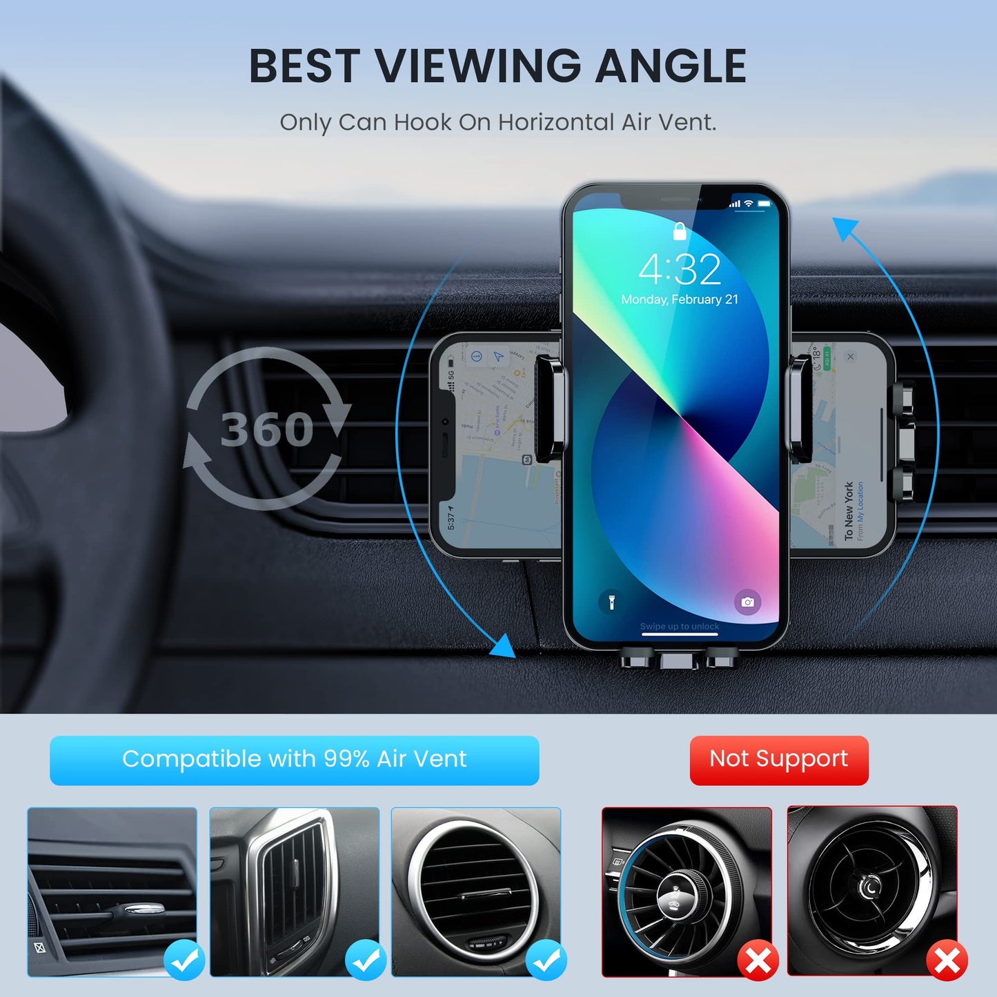 Qifutan Car Phone Holder Mount Phone Mount for Car Air Vent Universal Hands Free Automobile Cell Phone Holder Fit for iPhone Android Smartphone