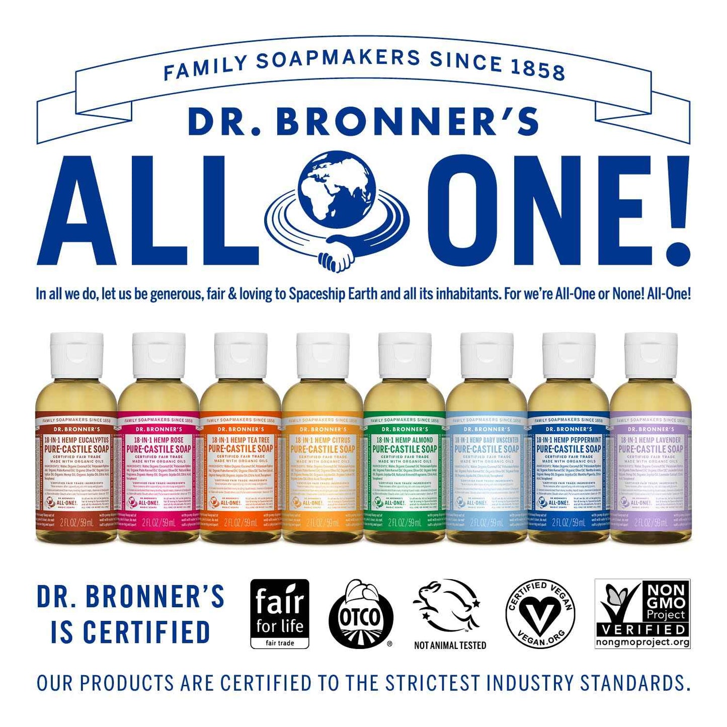 Dr. Bronner's Magic Soap-Pure-Castile Liquid Soap (2 Ounce, Variety Gift Pack)- Regenerative Organic Certified Oils, 18-in-1 Uses: Body, Hair, Laundry, Pets & Dishes, Concentrated, Vegan, Non-GMO