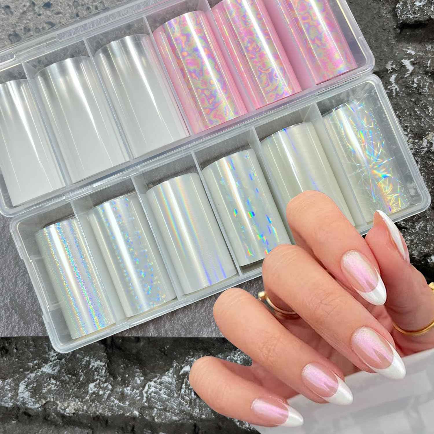 SILPECWEE 2 Boxes Aurora Nail Foil Clear Laser Glass Fragment Nail Transfer Foil for Acrylic Nails Pink Starry Sky Holographic Nail Art Foil Stickers Manicure Design for DIY Nails Decoration