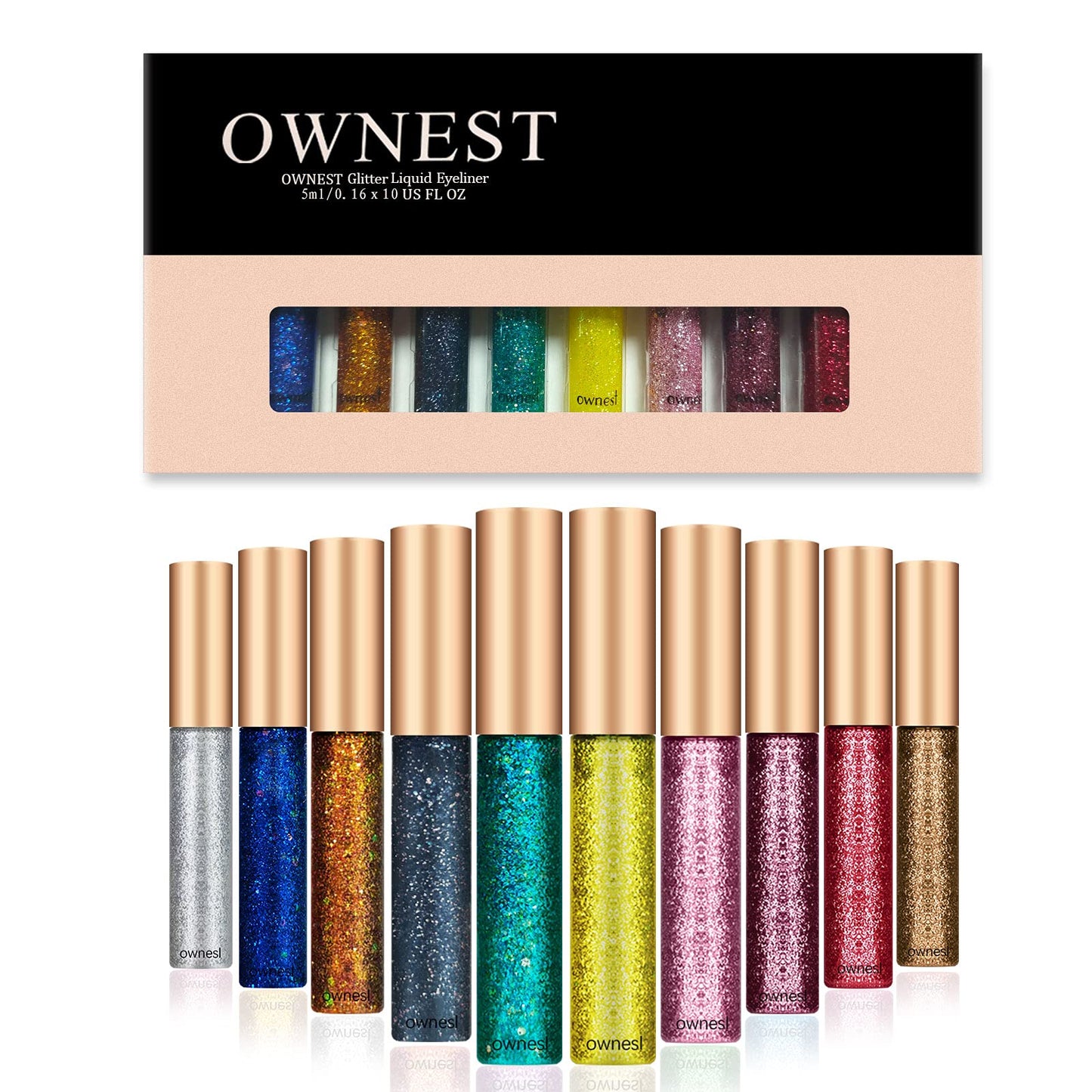 Ownest 10 Colors Liquid Glitter Eyeliner Set, Metallic Shimmer Glitter Eyeshadow, Long Lasting Waterproof Shimmer Sparkling Eyeliner Eye Shadow-10pcs(B)