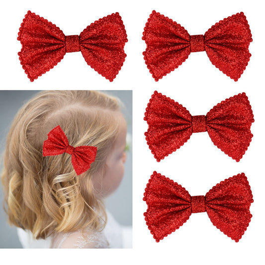 HoveBeaty Glitter Bow Hair Clips Sparkly Bowknot Hair Barrettes 4 Pcs (gold)