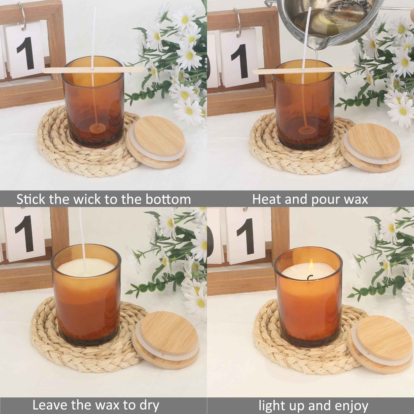 MILIVIXAY 12 Pack 7 OZ Amber Thick Glass Candle Jars with Lids - Bulk Empty Candle Jar for Making Candles - Spice, Powder Containers.