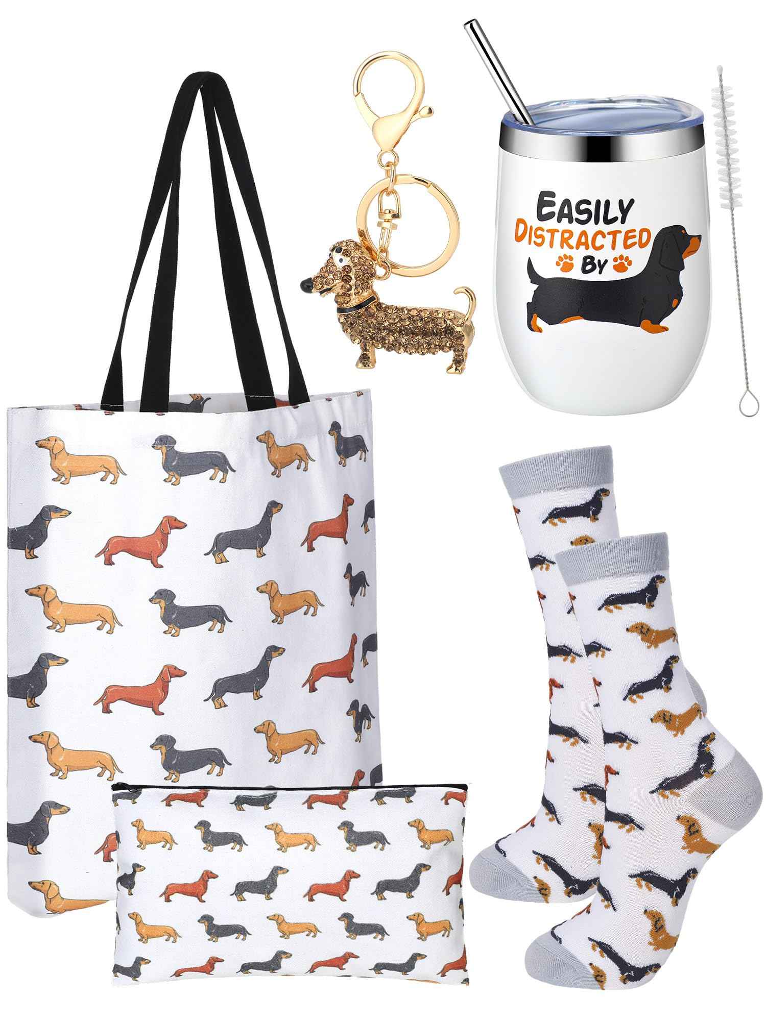 Abbylike Dachshund Gifts for Women Weiner Dog Tote Bag Cosmetic Bag Cup Keychain and Socks for Dachshund Dog Lover Mom