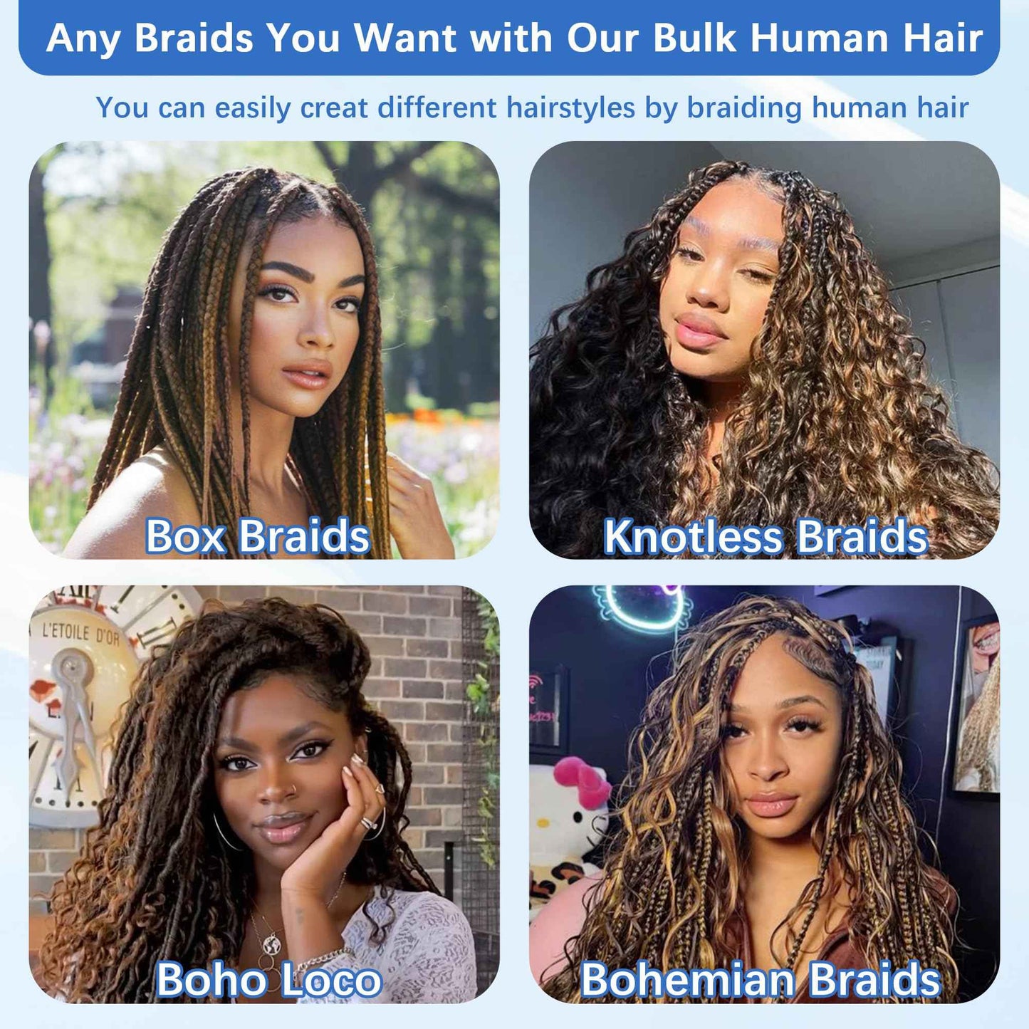 Human Braiding Hair for Boho Braids Human Hair 120g 16Inch Curly Boho Hair for Braiding Knotless 12A Deep Water Wave Bulk Hair Bohemian Braids No Weft 3 Bundles/Pack Chocolate Brown