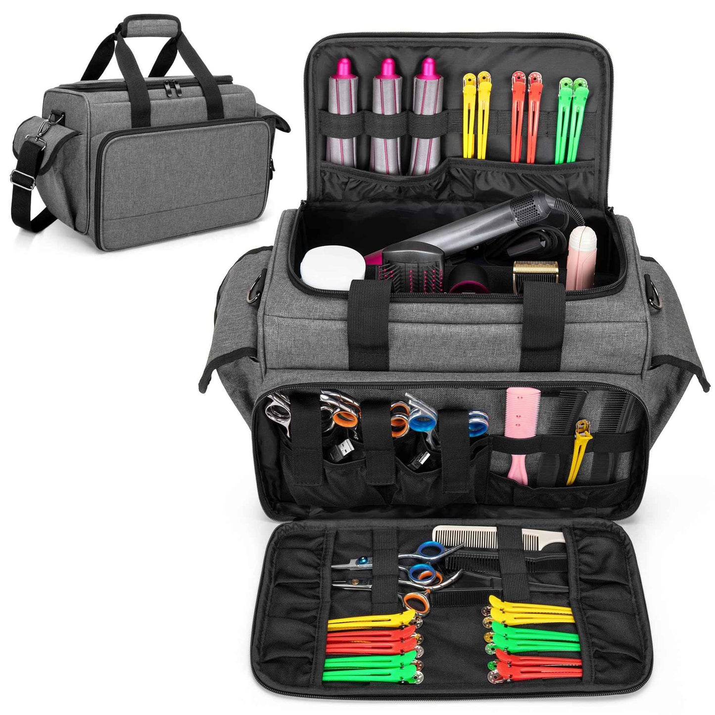 BAFASO Hairdresser Bag with Adjustable Dividers, Tattoo Case Holds Tattoo Supplies, Travel Barber Case Holds Various Hair Cutting Tools (Bag Only), Gray