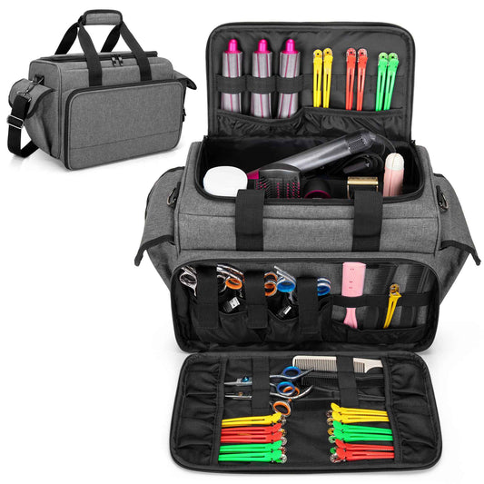 BAFASO Hairdresser Bag with Adjustable Dividers, Tattoo Case Holds Tattoo Supplies, Travel Barber Case Holds Various Hair Cutting Tools (Bag Only), Gray