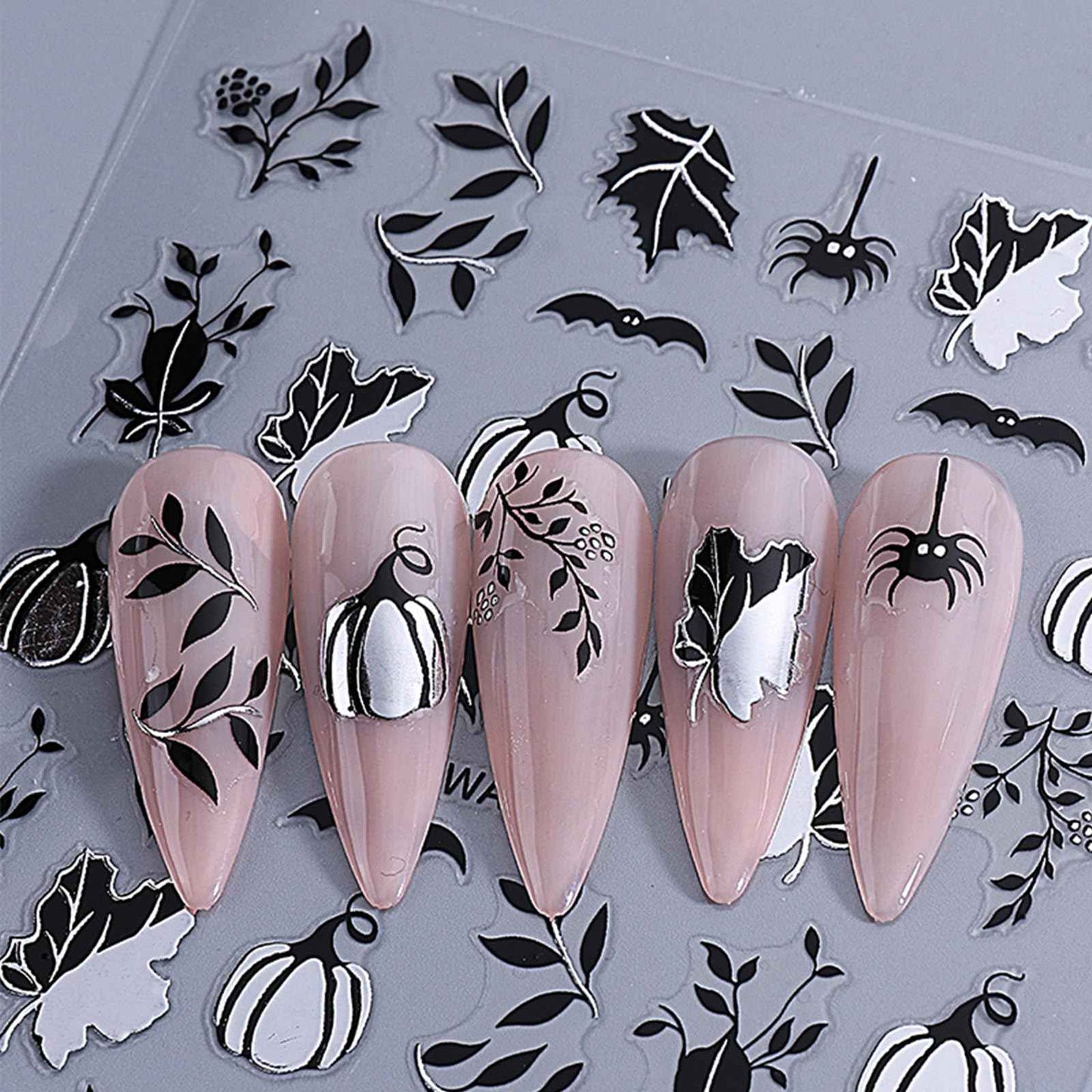 Maple Leaf Nail Art Stickers Pumpkin Nail Decals Cute Ghost Cobweb Bat Sticker for Nails Designs 3D Self-Adhesive Nail Stickers Fall Nail Decoration for Women Nail Art Supplies 4 Sheets