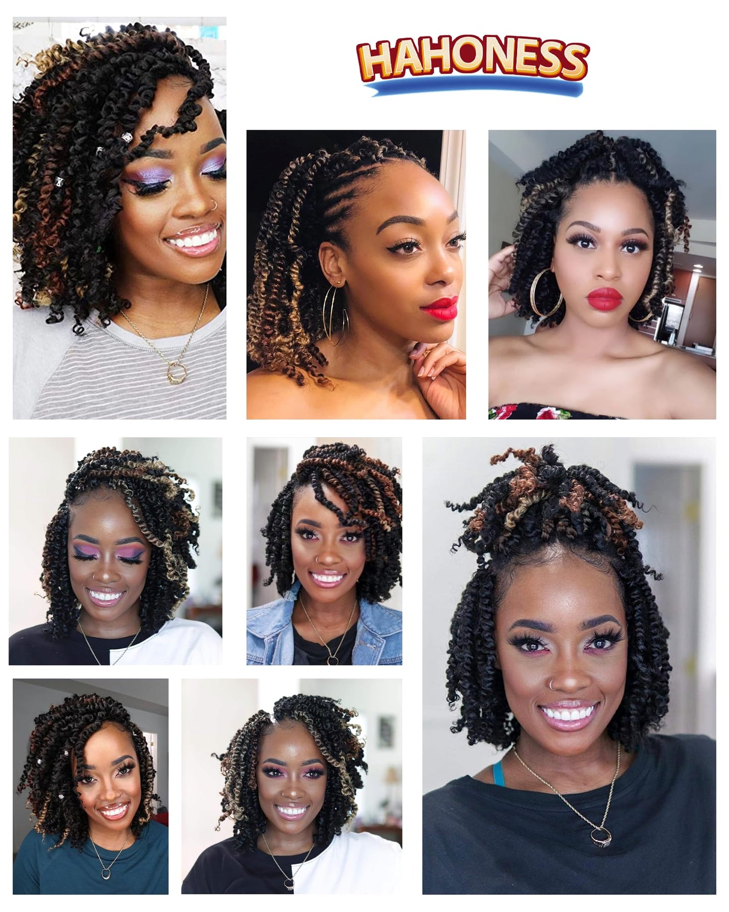 8 Inches 9 Packs Passion Twist Crochet Hair-Mixed Color Combo Pack(7 packs 1B+1 pack T1B/27+1 pack T1B/30),Pre-twisted Pre Looped Super Soft & Bouncy,For Black Women and Kids(8"-9 Packs,1B+T27+T30)