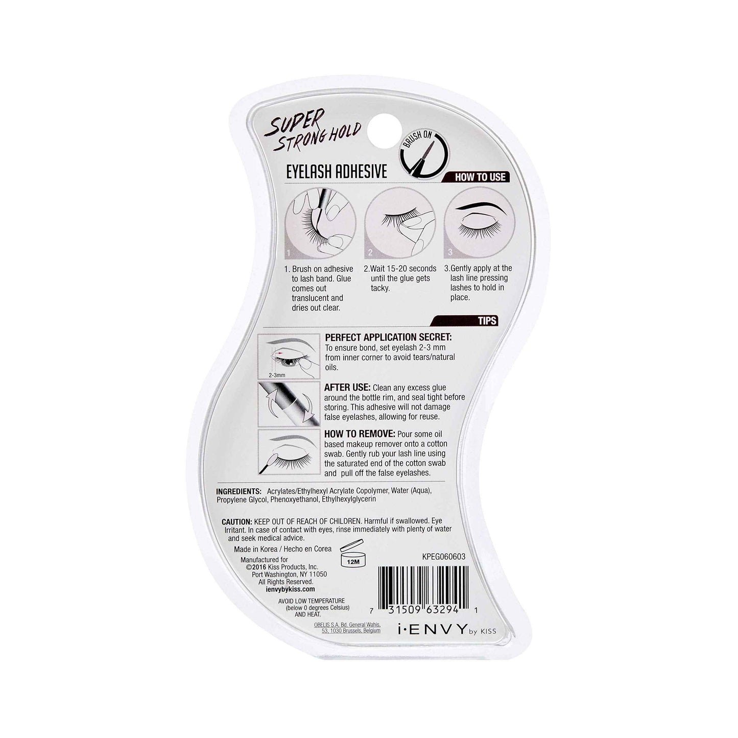 Kiss I Envy Eyelash Adhesive Super Strong Hold Clear 5 Gram (Pack of 6)