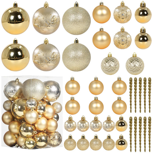 Christmas Ball Ornaments for Christmas Decorations - 41 Pieces Xmas Tree Shatterproof Gold Ball Ornaments with Hanging Loop for Holiday and Seasonal Decoration