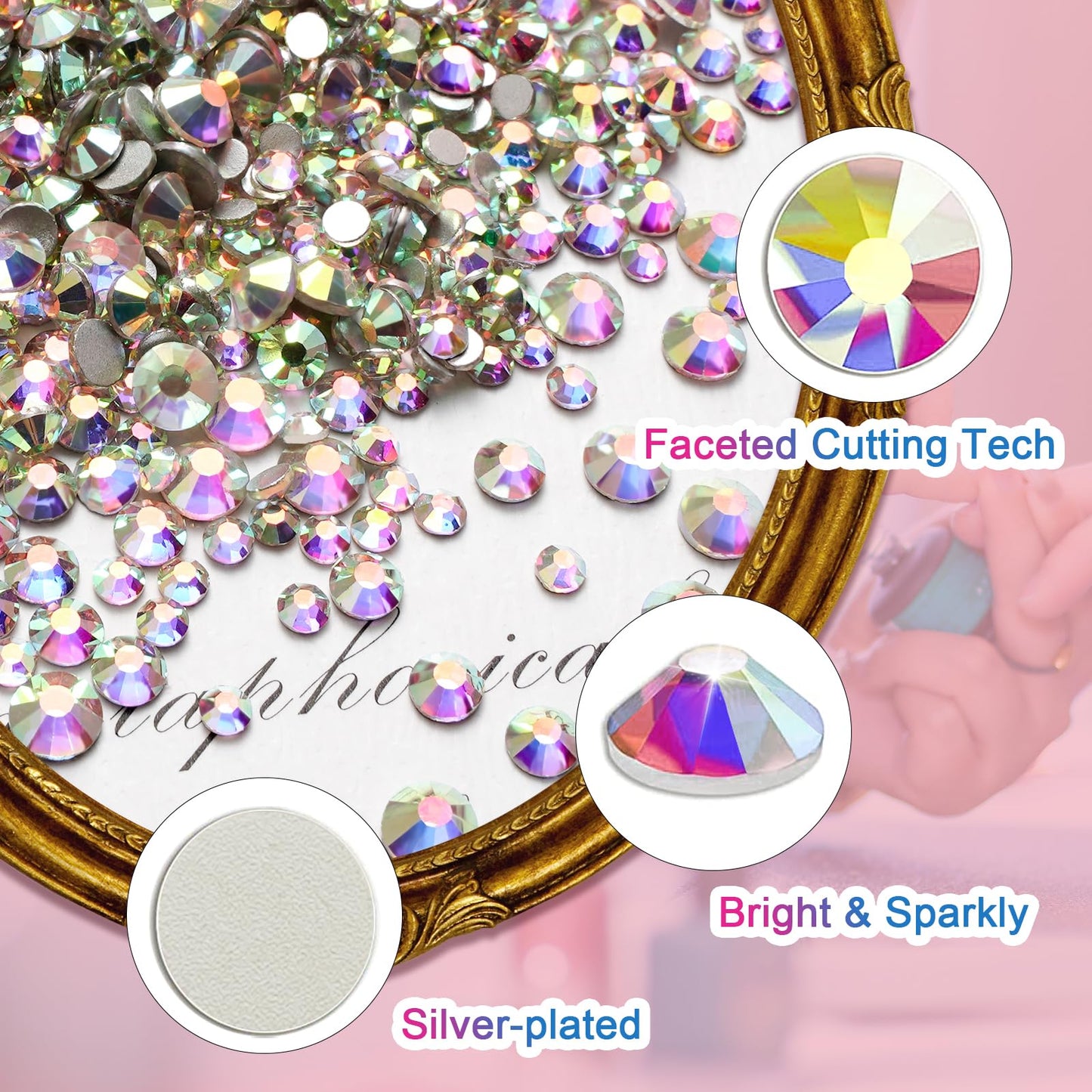 Canvalite 3600Pcs Crystal Rhinestones for Crafts, Glass Sparkly Nail Gems with Rhinestones Picker and Tweezers, Flat Back Rhinestones for Crafting Face Makeup Nail Art DIY Decorations