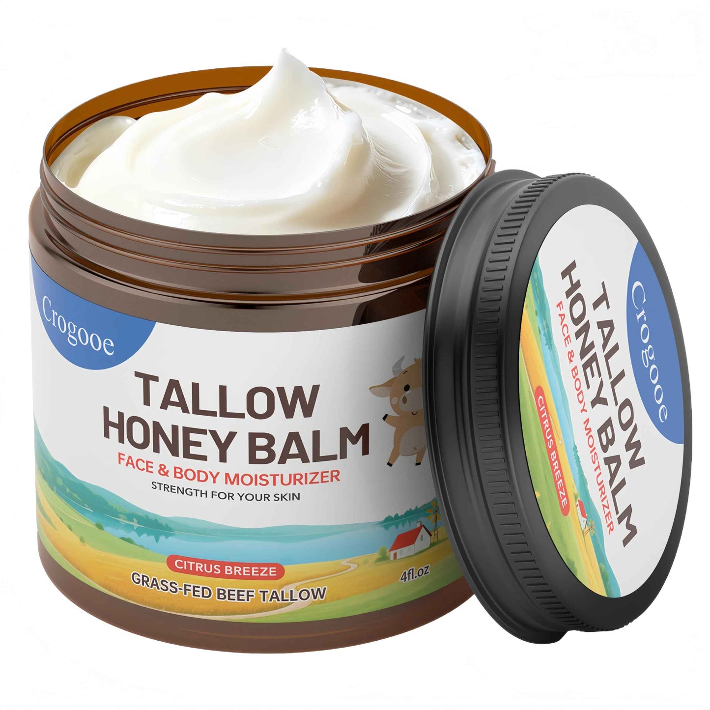 Beef Talow for Skin - 100% Grass Fed - Whipped Tallow and Honey Balm，Moisturizer Cream for Face & Body -Natural Organic Formula for Dry & Sensitive Skin (Citrus Breeze) (4 oz)